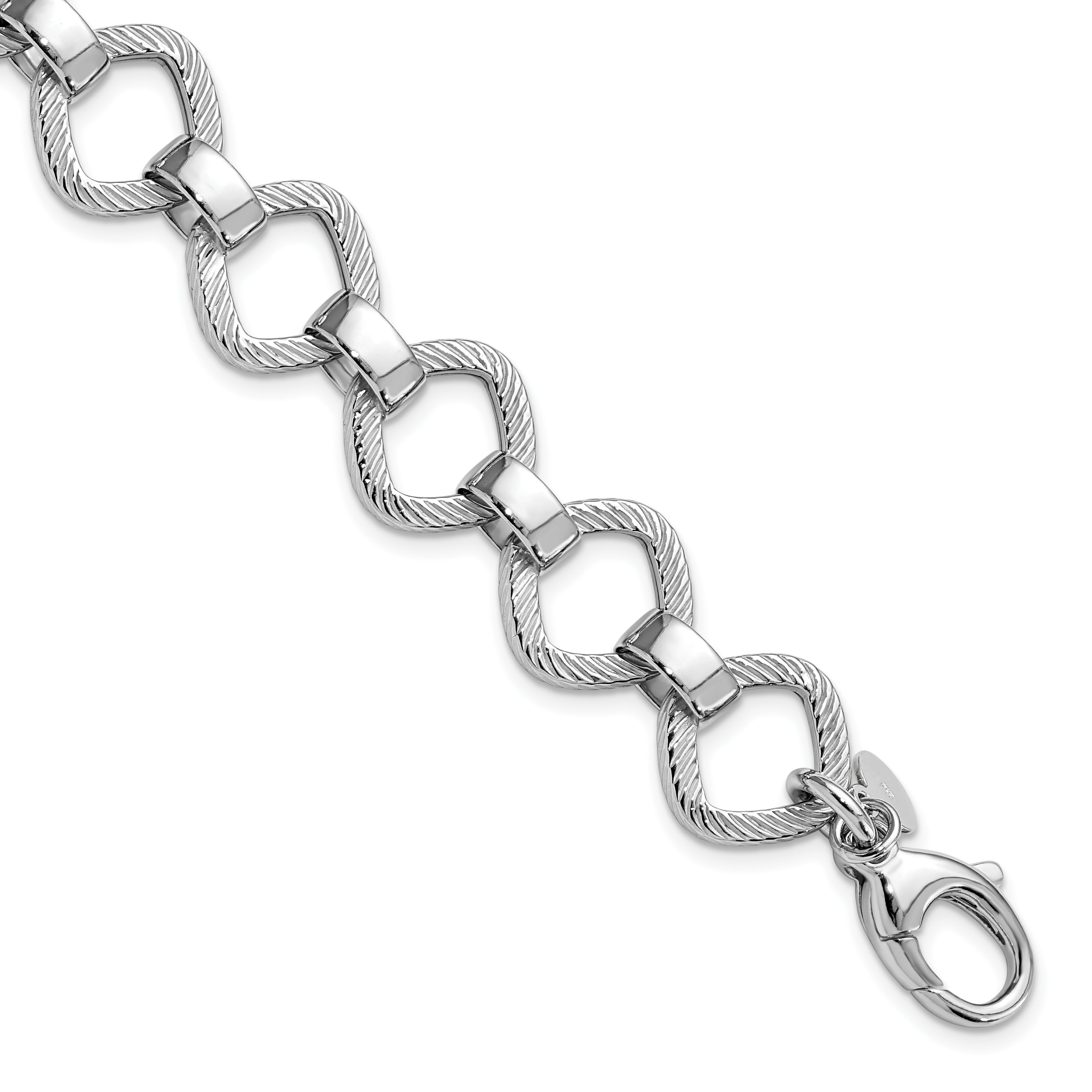 Sterling Silver Rhodium-Platedod-plated Polished Texture w .5in ext Bracelet