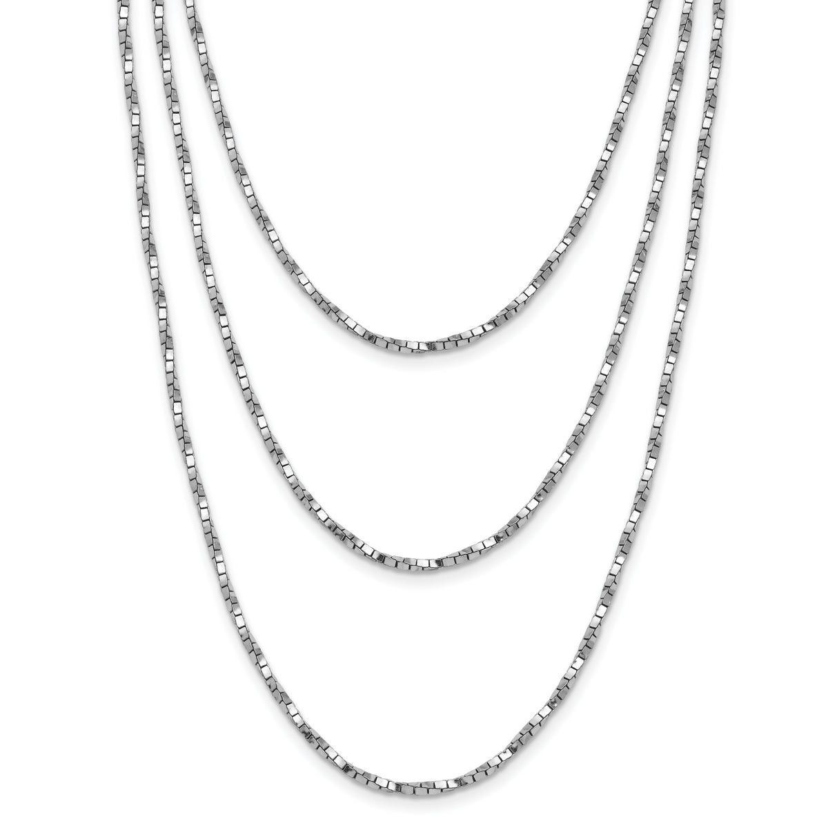 Sterling Silver Rhodium-Plated-pl Multi-layer Twisted Box w/2 in ext. Necklace