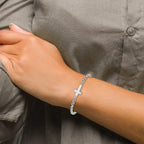 Sterling Silver Rhodium-plated Cross Rolo Bracelet