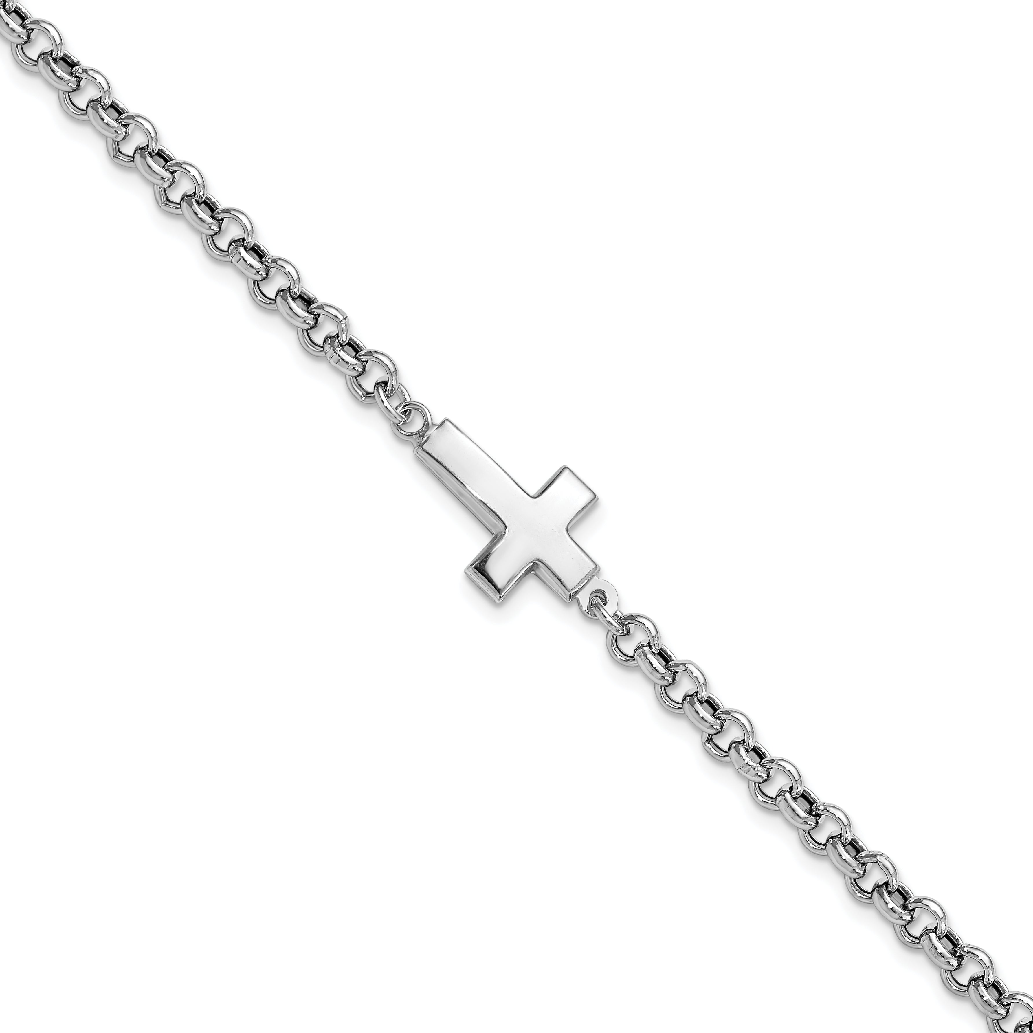 Sterling Silver Rhodium-Rhodium-Plated Cross Rolo Bracelet Secondary image