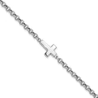 Sterling Silver Rhodium-plated Cross Rolo Bracelet