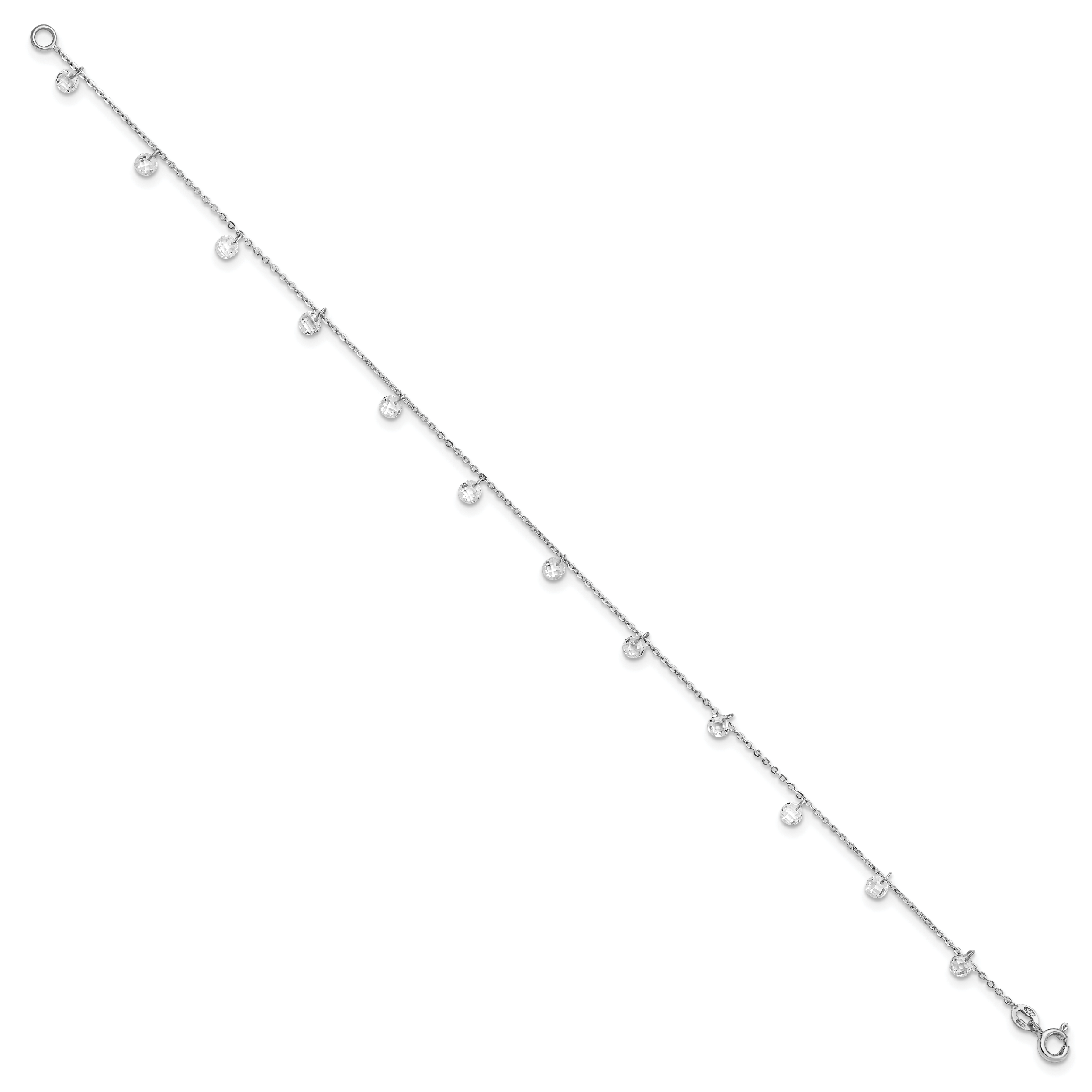 Sterling Silver Rhodium-Rhodium-Plated CZ Anklet Secondary image
