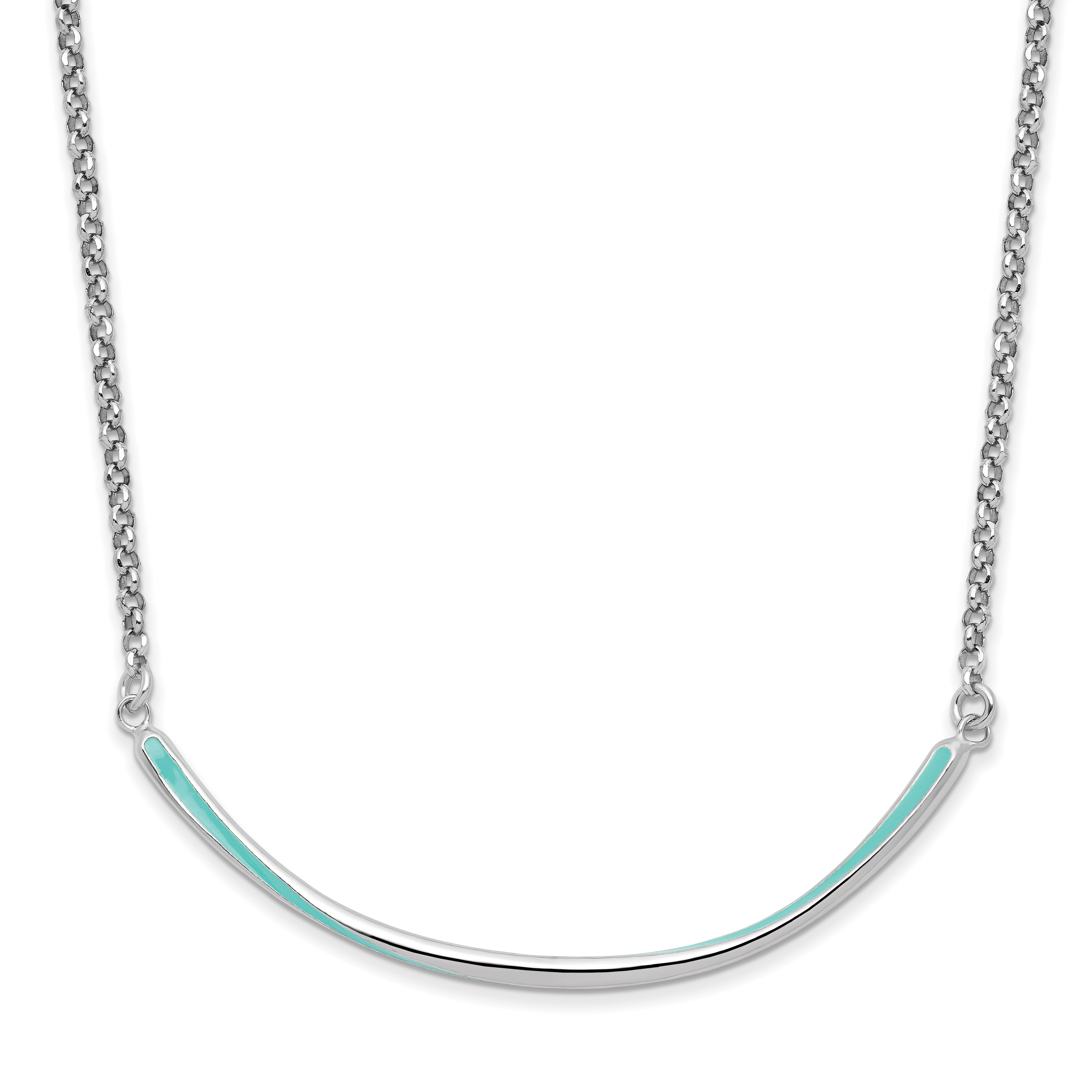 Sterling Silver Rhodium-Platedodium-pl Aqua Enameled w/1.5in ext. Necklace Secondary image