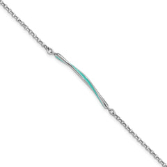 Sterling Silver Rhodium-Platedodium-pl Aqua Enamel w/ .75in ext. Bracelet