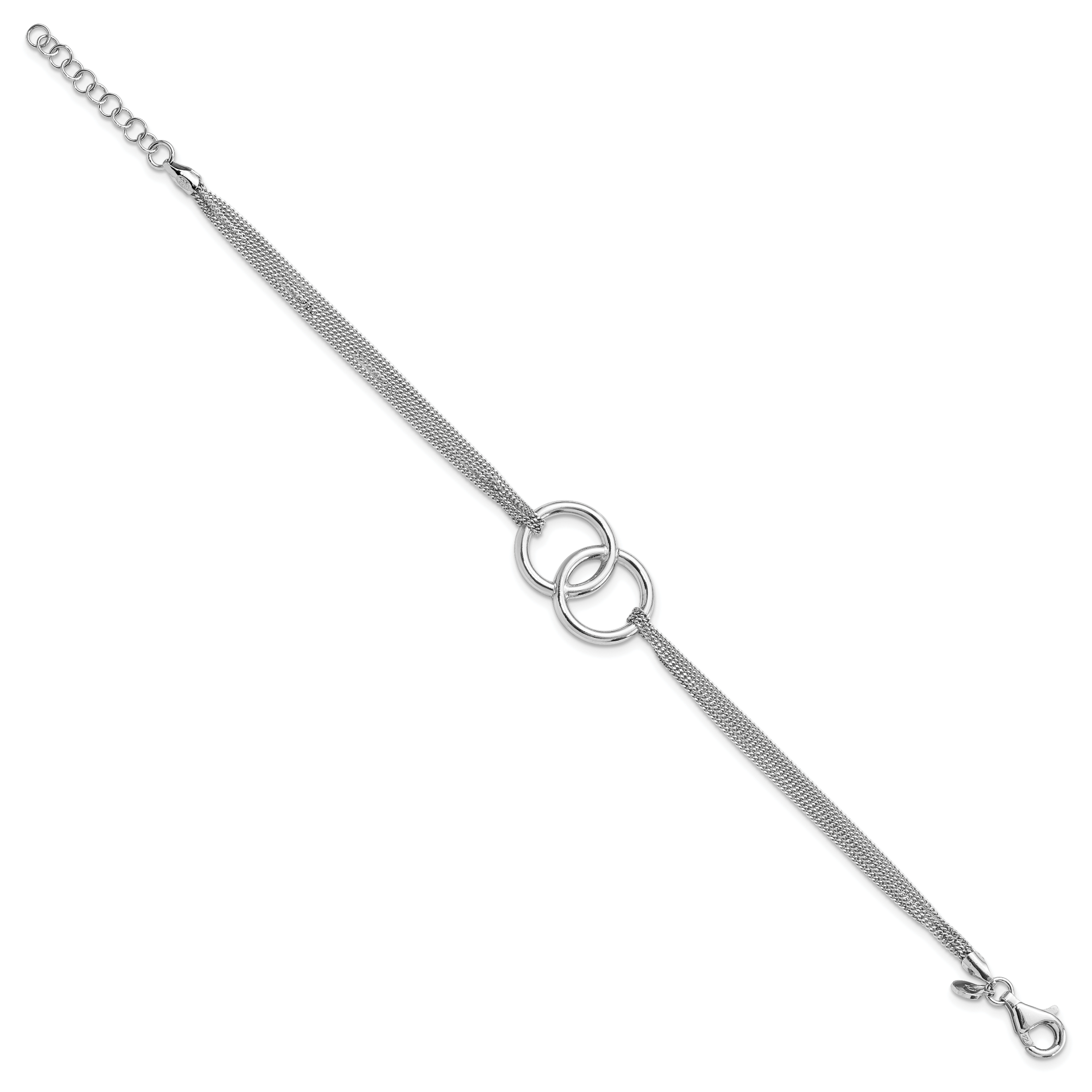 Sterling Silver Rh-plated Polished Multi-strand w/1in ext Bracelet Secondary image