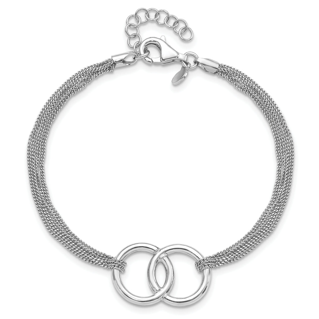 Sterling Silver Rh-plated Polished Multi-strand w/1in ext Bracelet