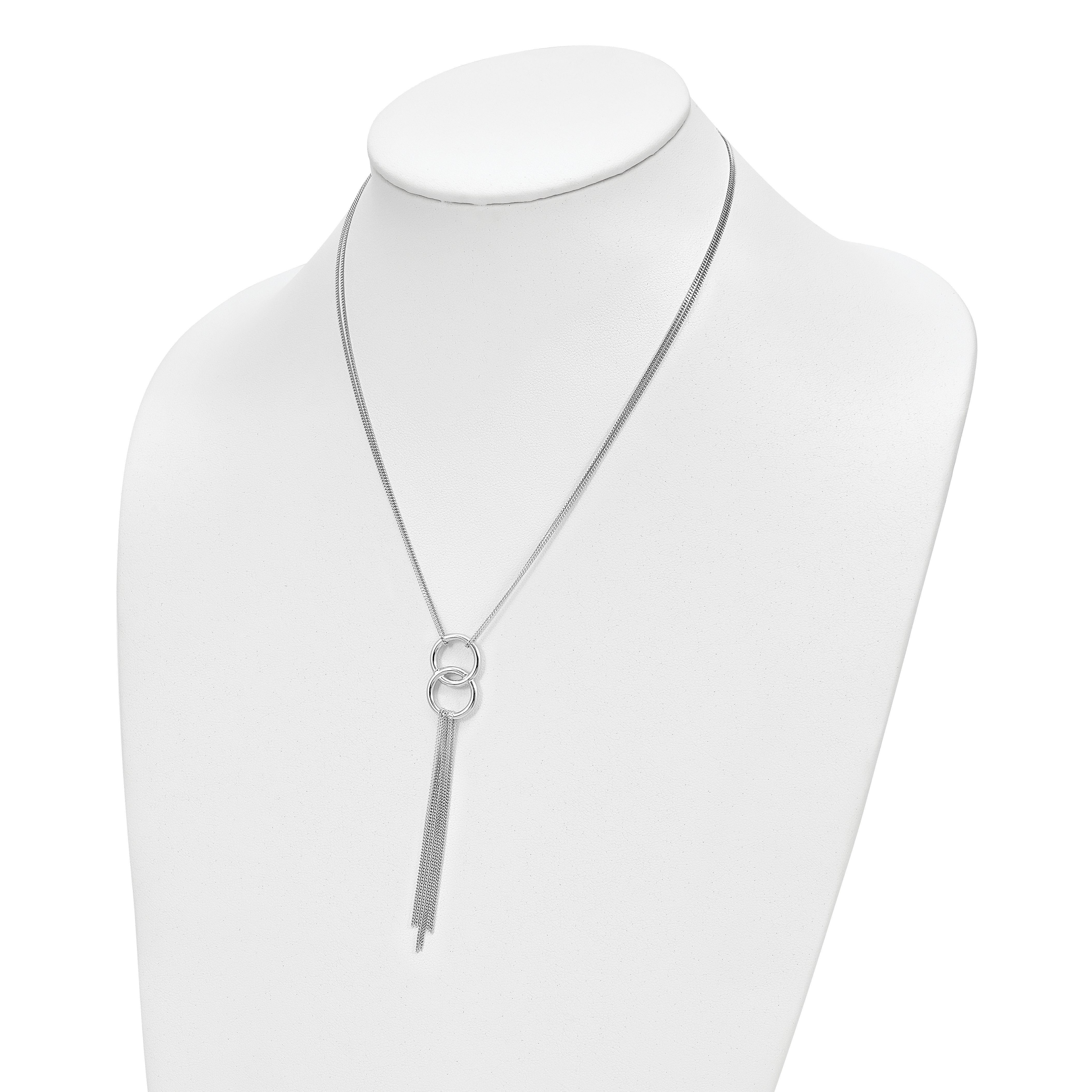 Sterling Silver Rhod- pl Multi-strand Tassel w/ 2in ext Necklace