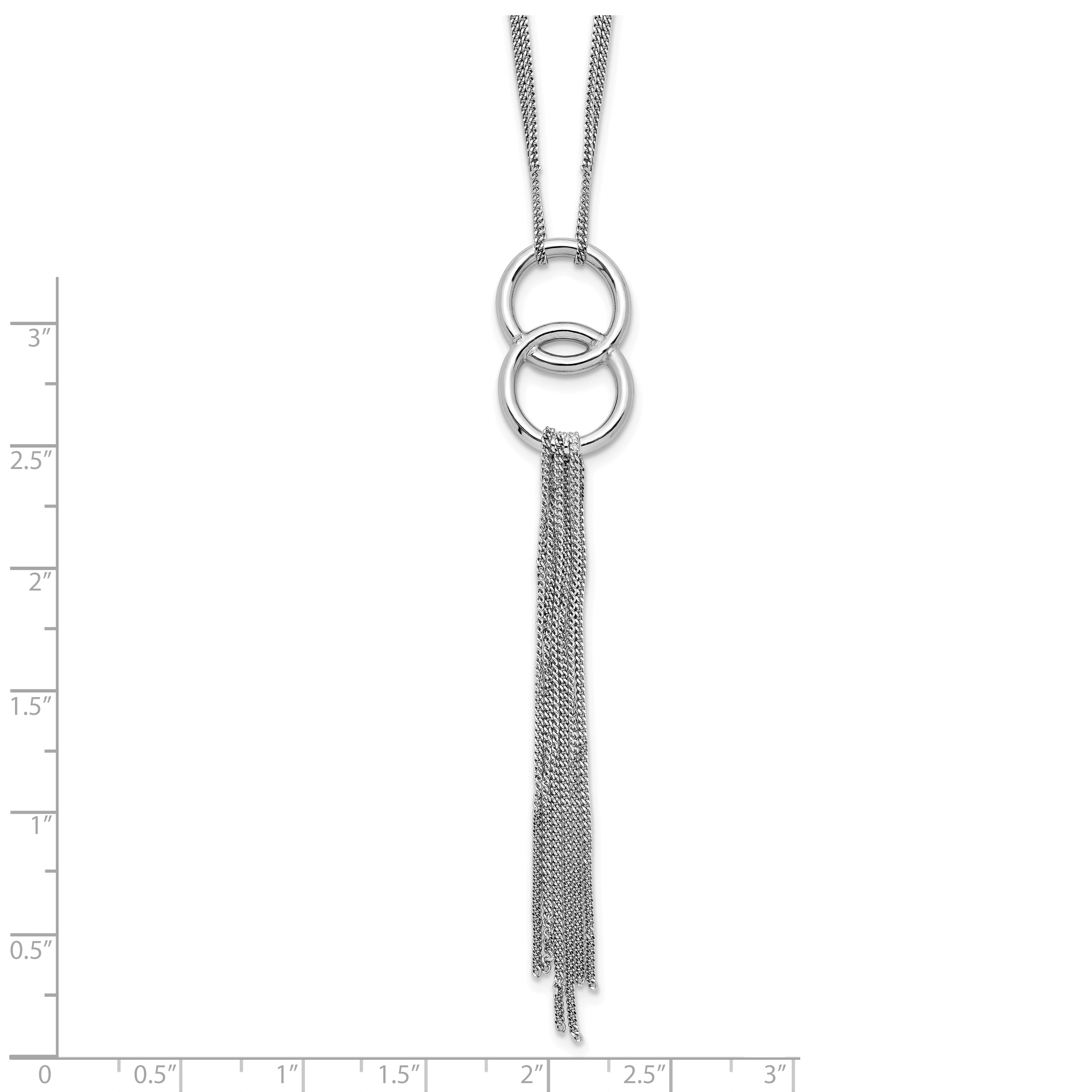 Sterling Silver Rhod- pl Multi-strand Tassel w/ 2in ext Necklace