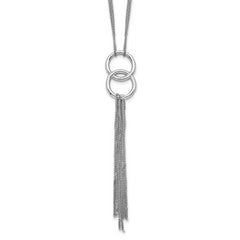 Sterling Silver Rhod- pl Multi-strand Tassel w/ 2in ext Necklace