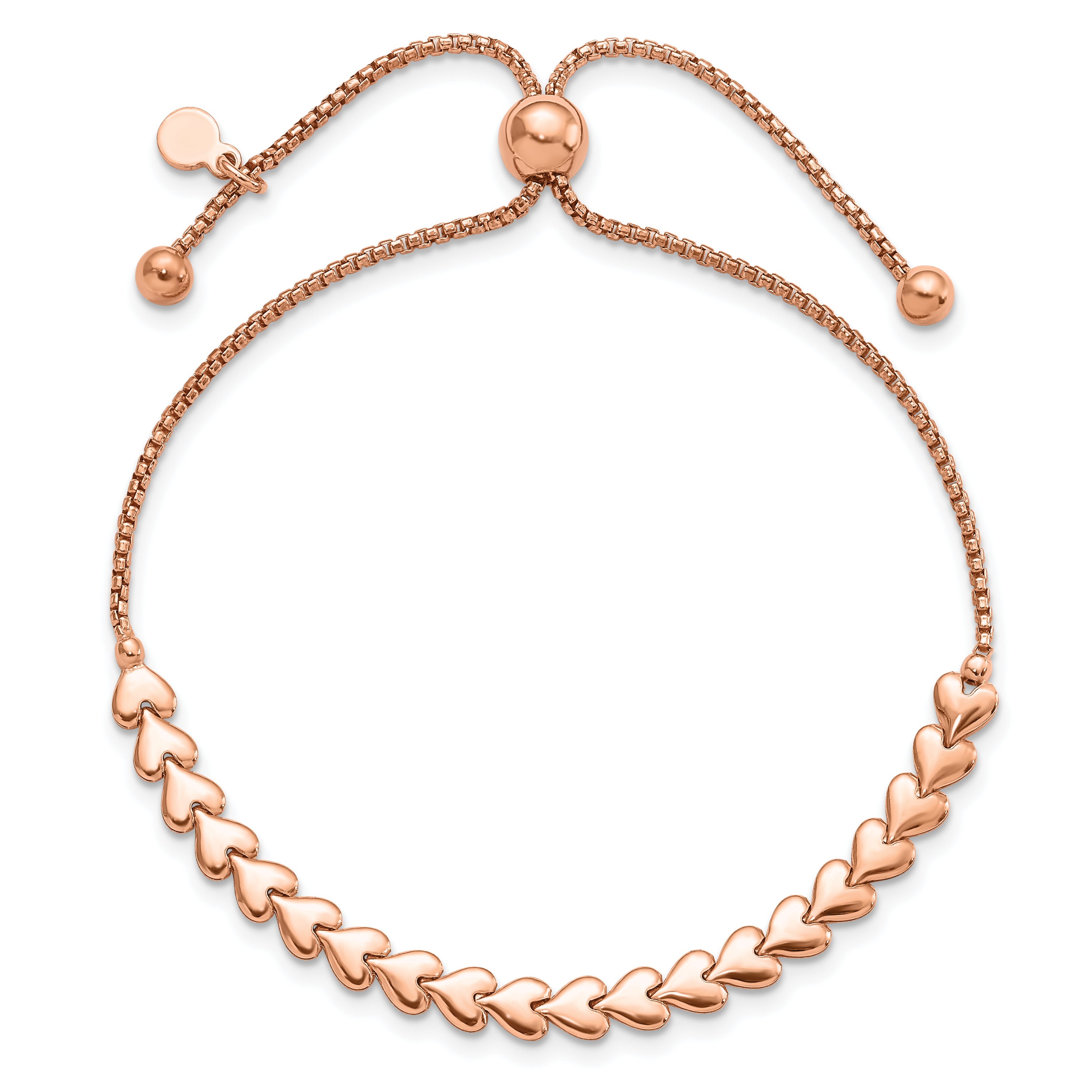 Sterling Silver Rose-tone Polished Heart Bolo Bracelet