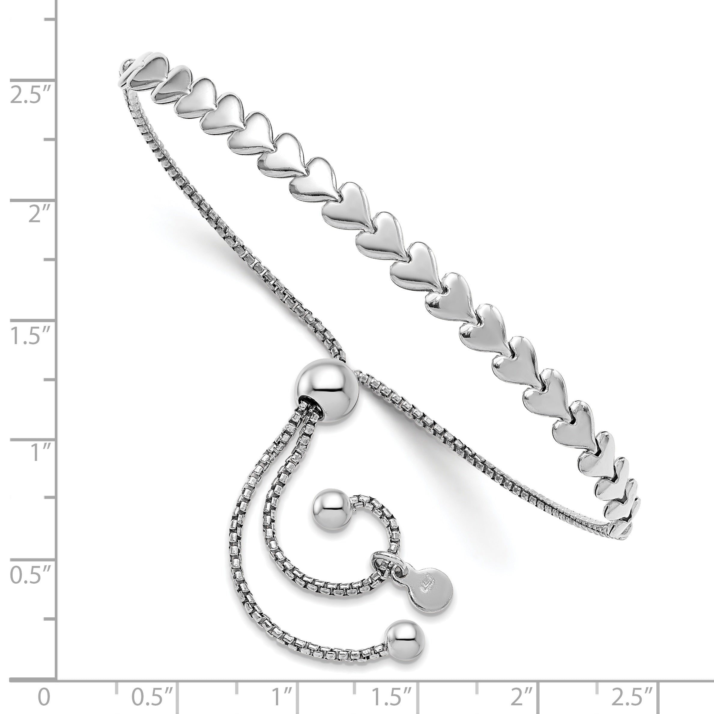 Sterling Silver Rhodium-plated Polished Heart Bolo Bracelet