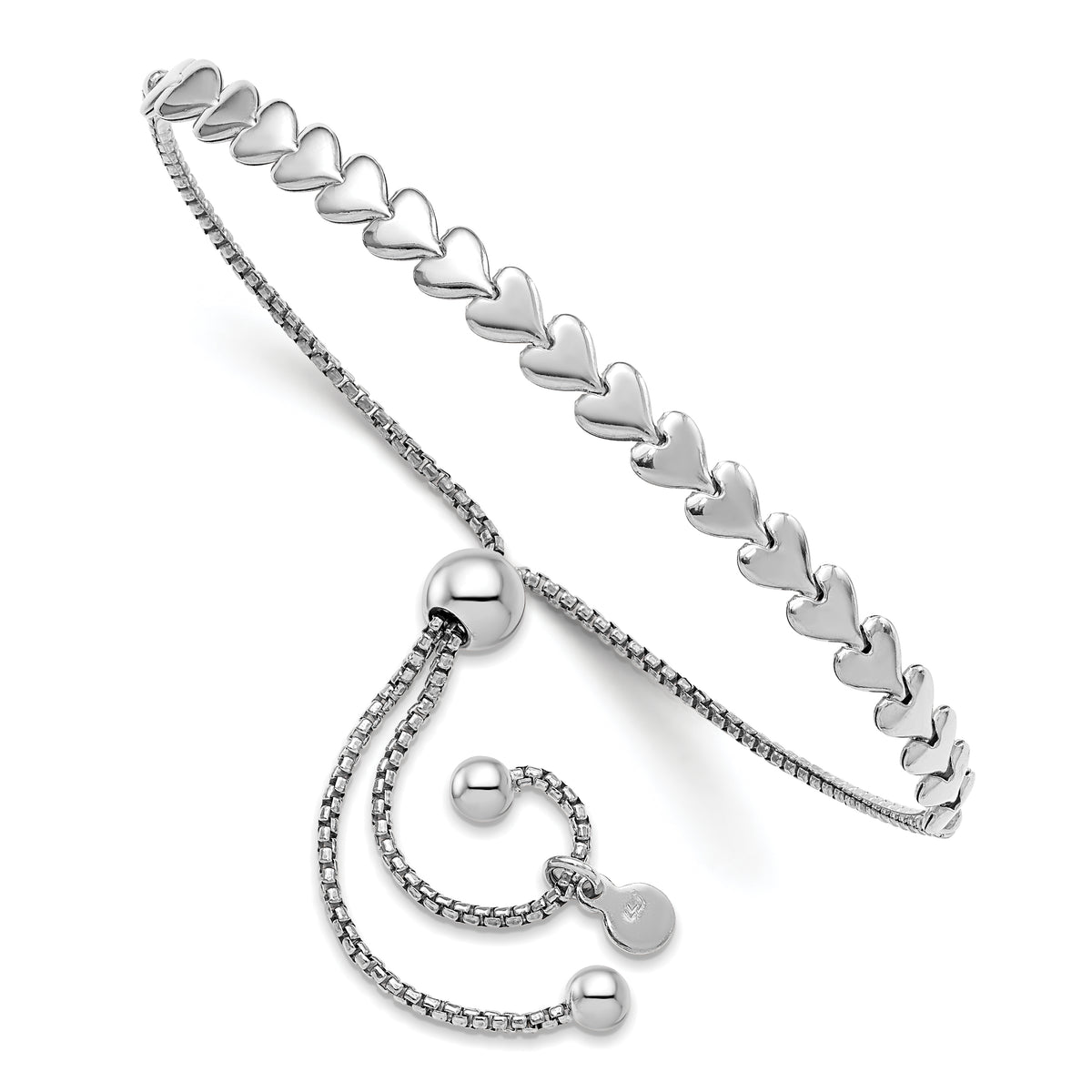 Sterling Silver Rhodium-plated Polished Heart Bolo Bracelet
