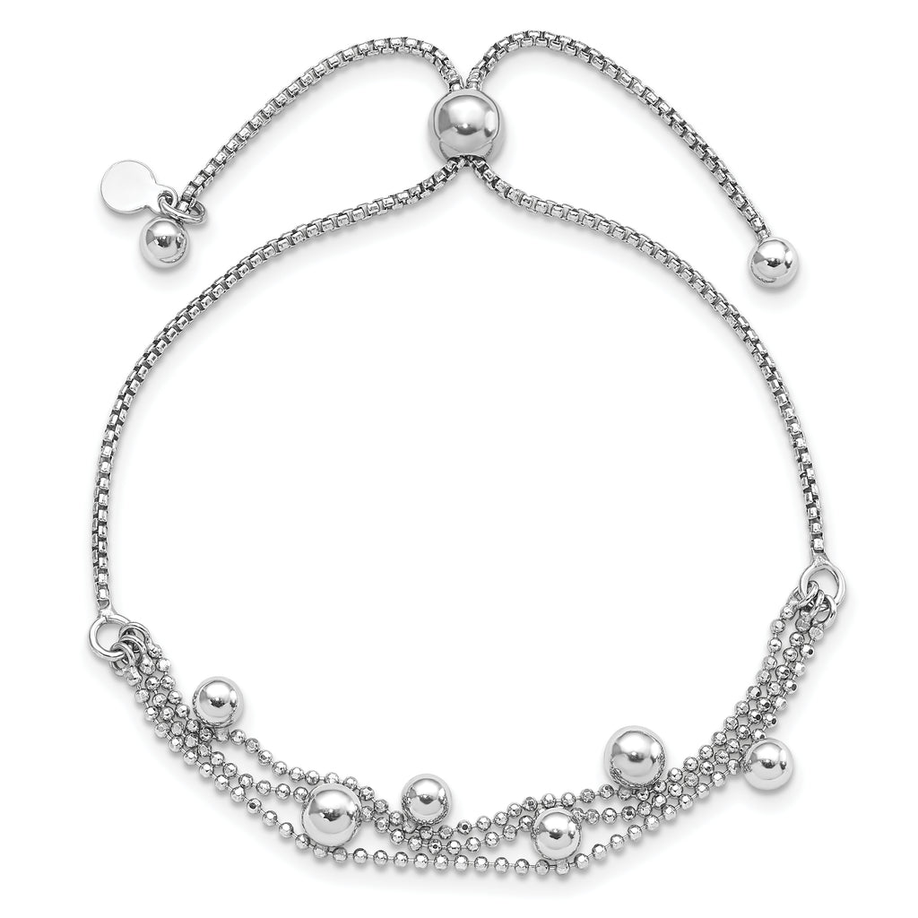 Sterling Silver Rhodium-plated Beaded Multi-strand Bolo Bracelet