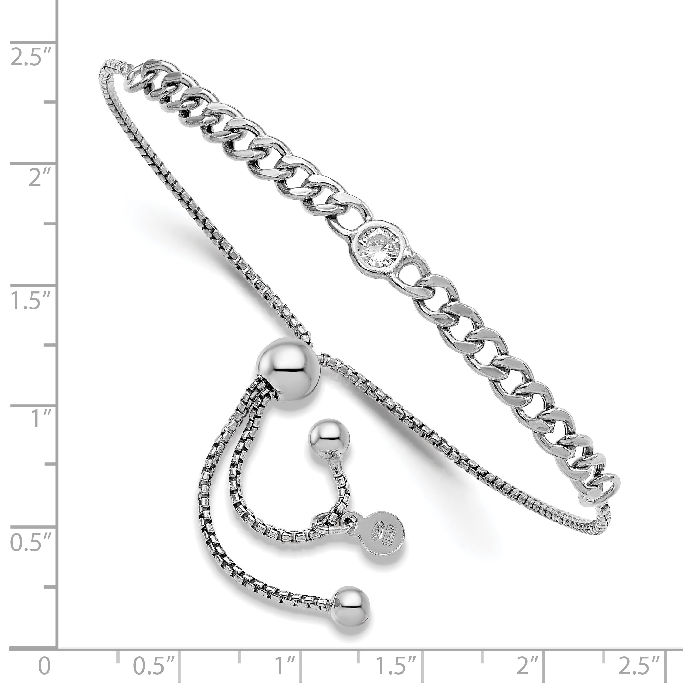 Sterling Silver Rhodium-plated Polished CZ Bolo Bracelet