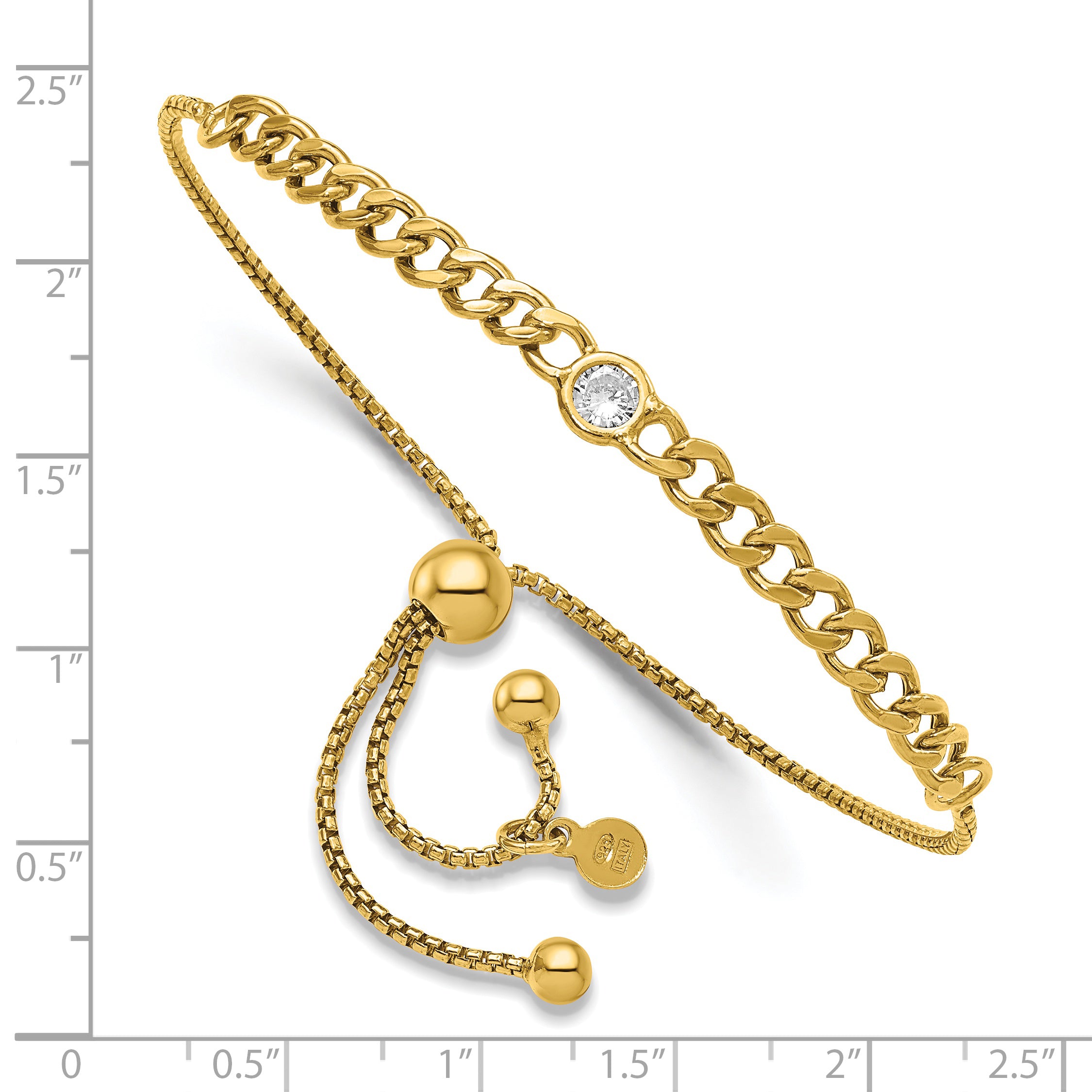 Sterling Silver Gold-tone Polished CZ Bolo Bracelet Secondary image