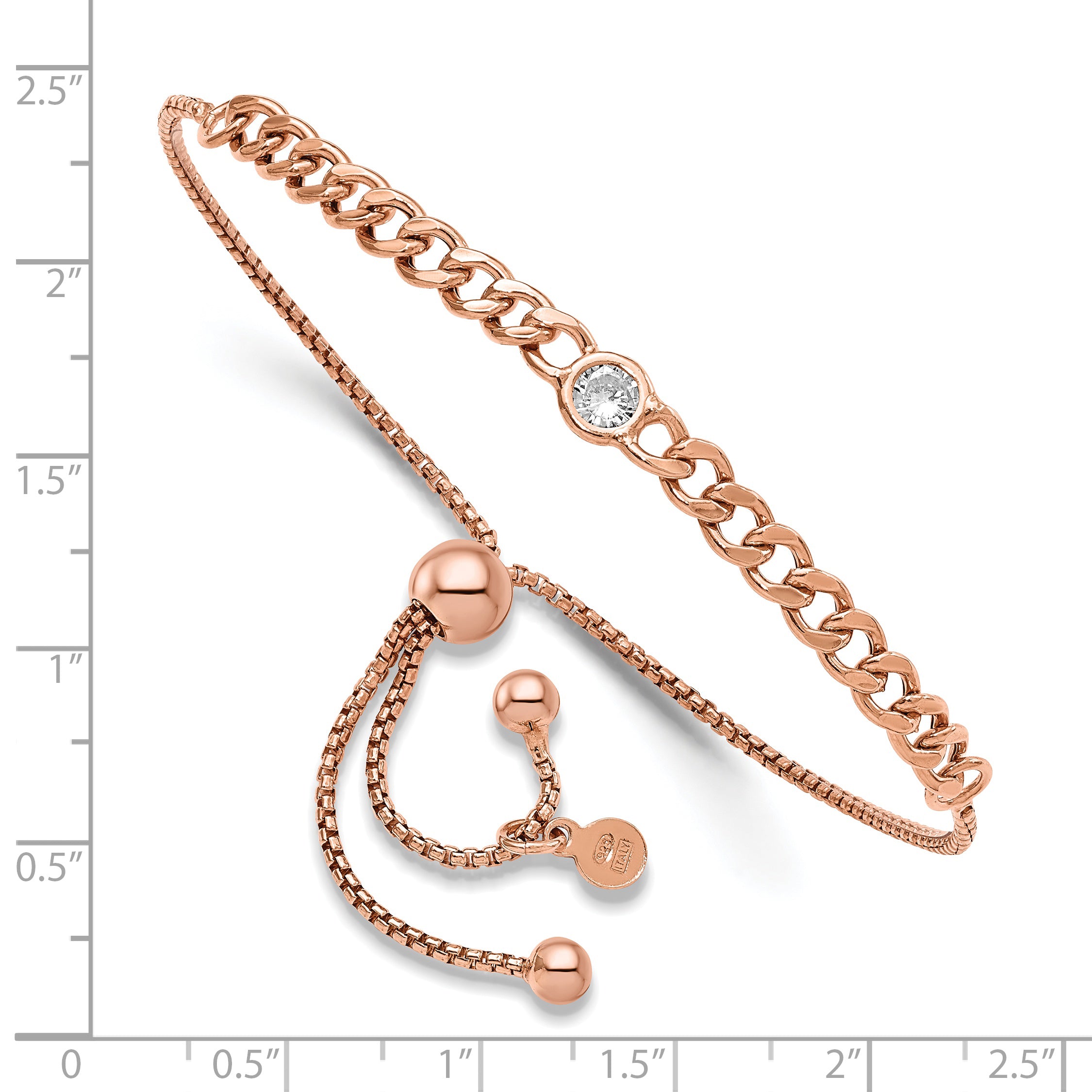 Sterling Silver Rose-tone Polished CZ Bolo Bracelet Secondary image
