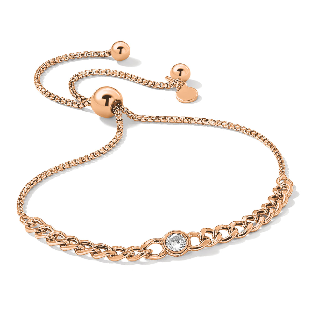 Cubic Zirconia Bolo Bracelet in Rose Gold-Plated Sterling Silver, Adjustable - Sophia Jewelers