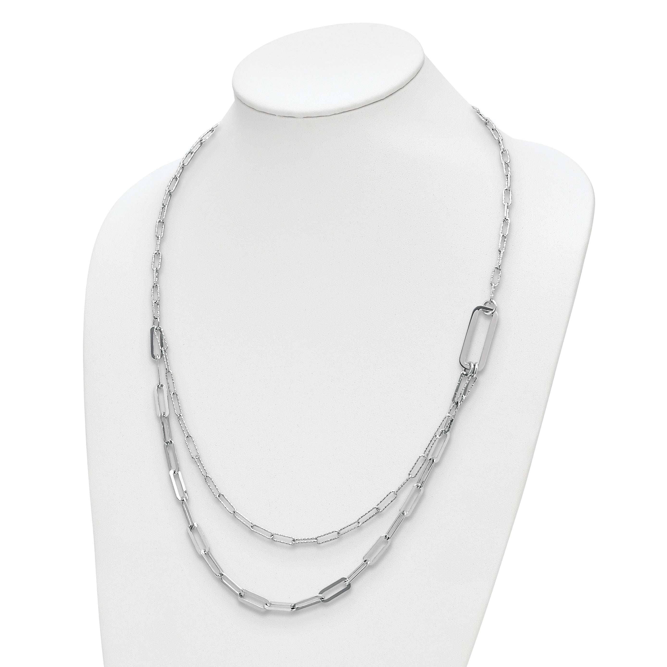 Sterling Silver Rhodium-plated Multi-layer w/ 2in ext  Necklace
