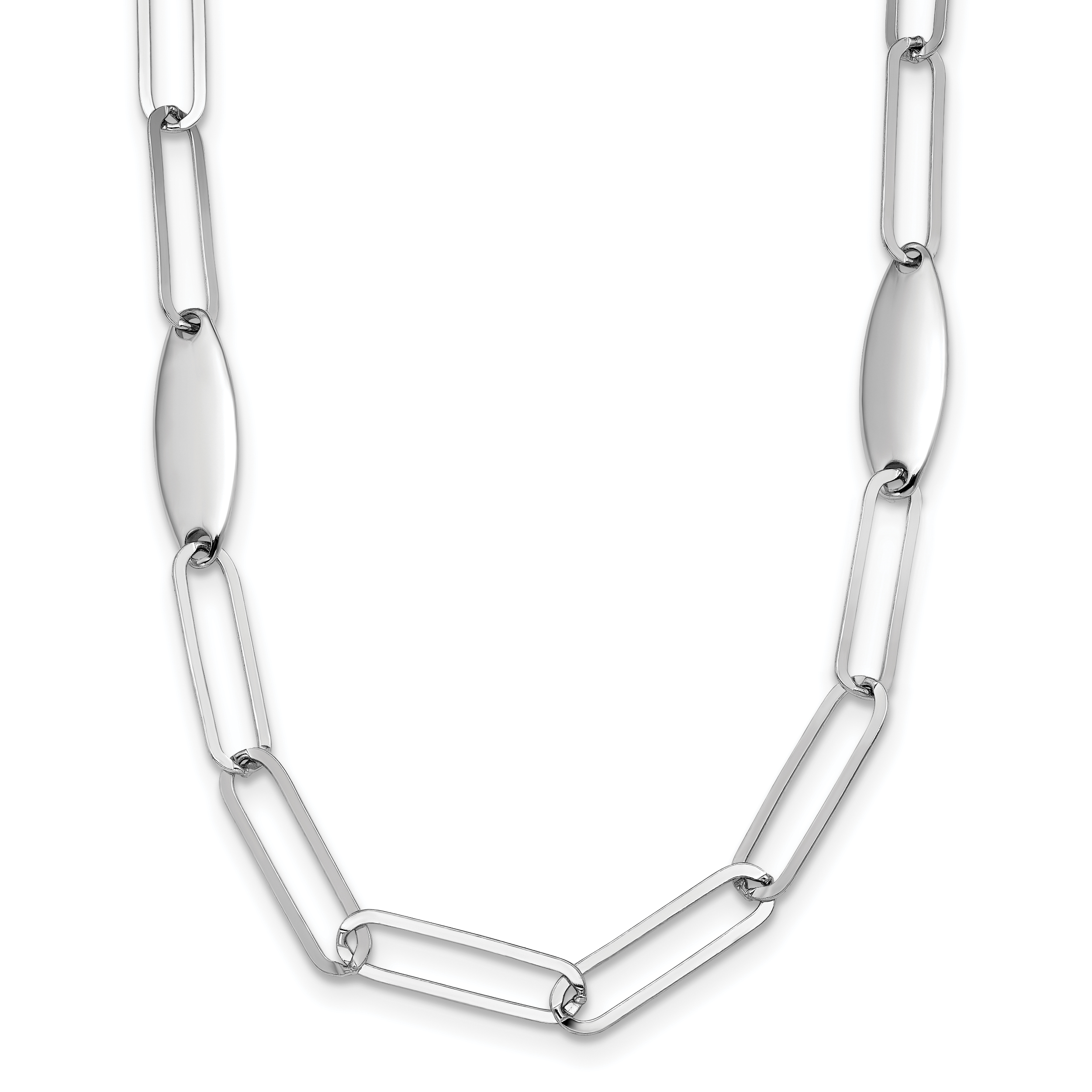 Sterling Silver Rhodium-plated Polished Flat Oval Link Necklace Main image