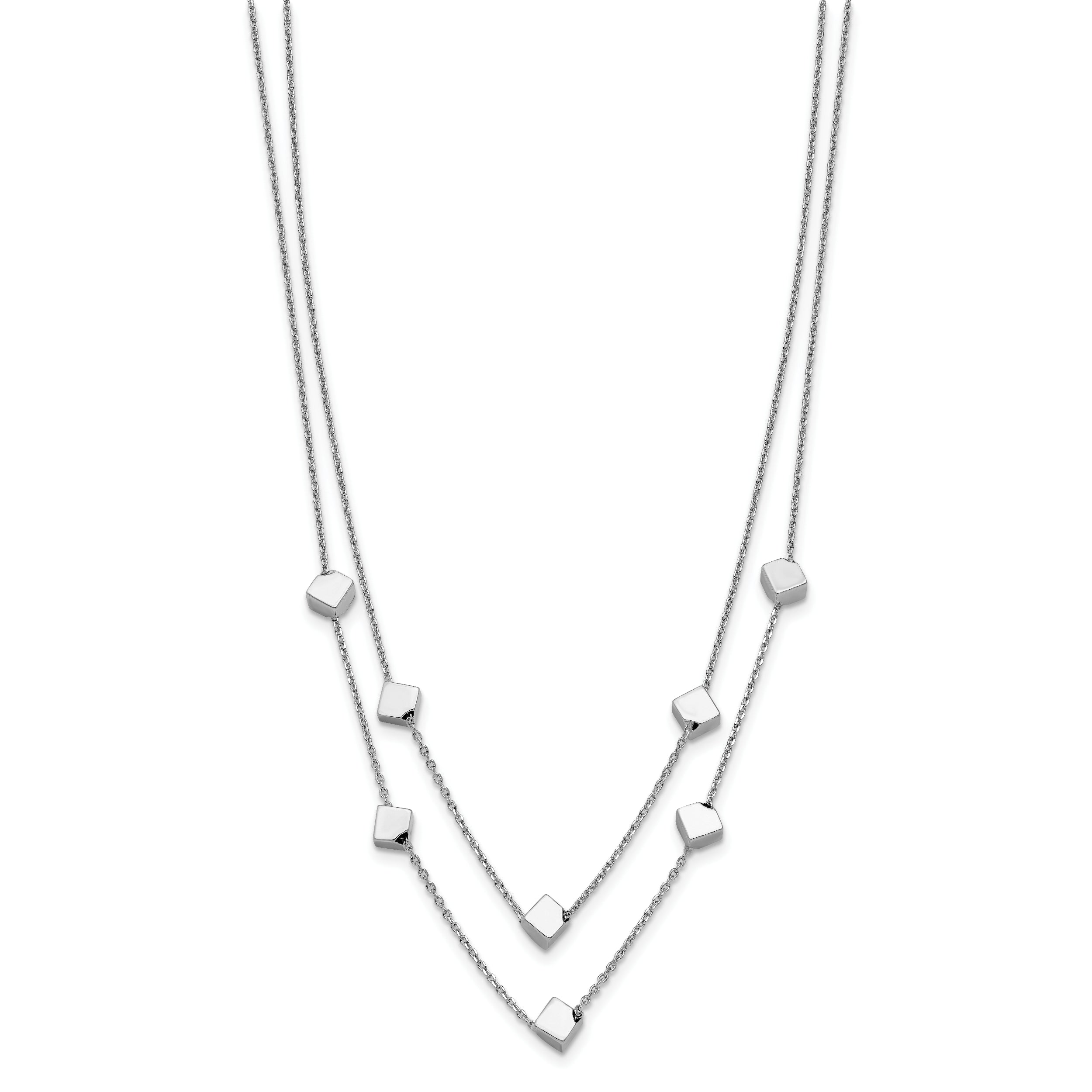 Sterling Silver Rhod-pl Multi-strand Beaded w/ 2in ext. Necklace