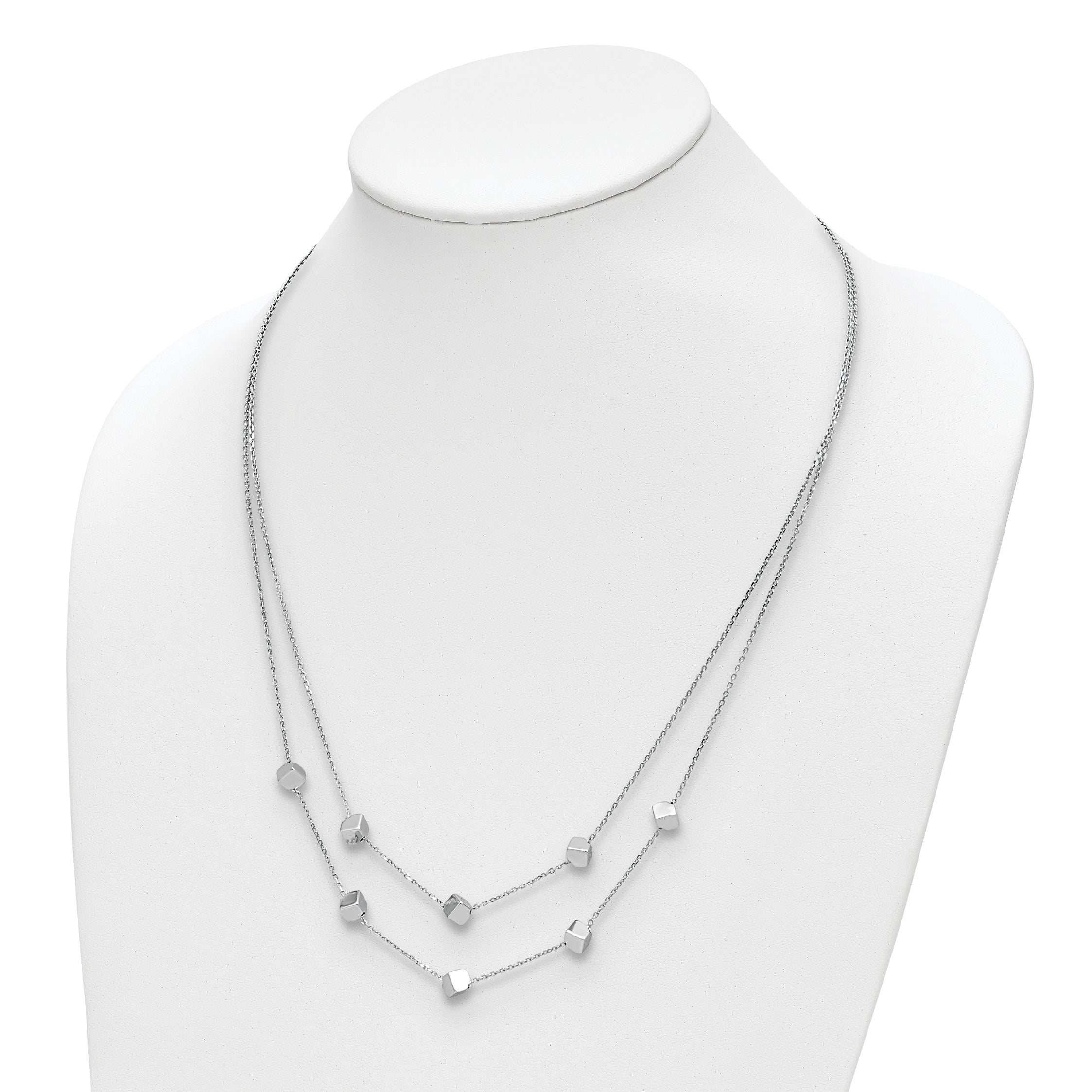 Sterling Silver Rhod-pl Multi-strand Beaded w/ 2in ext. Necklace
