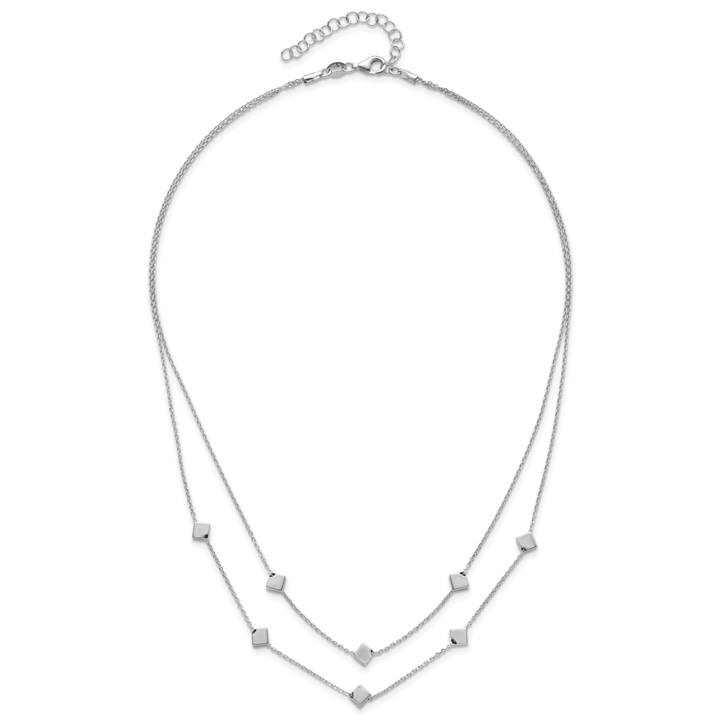 Sterling Silver Rhod-pl Multi-strand Beaded w/ 2in ext. Necklace