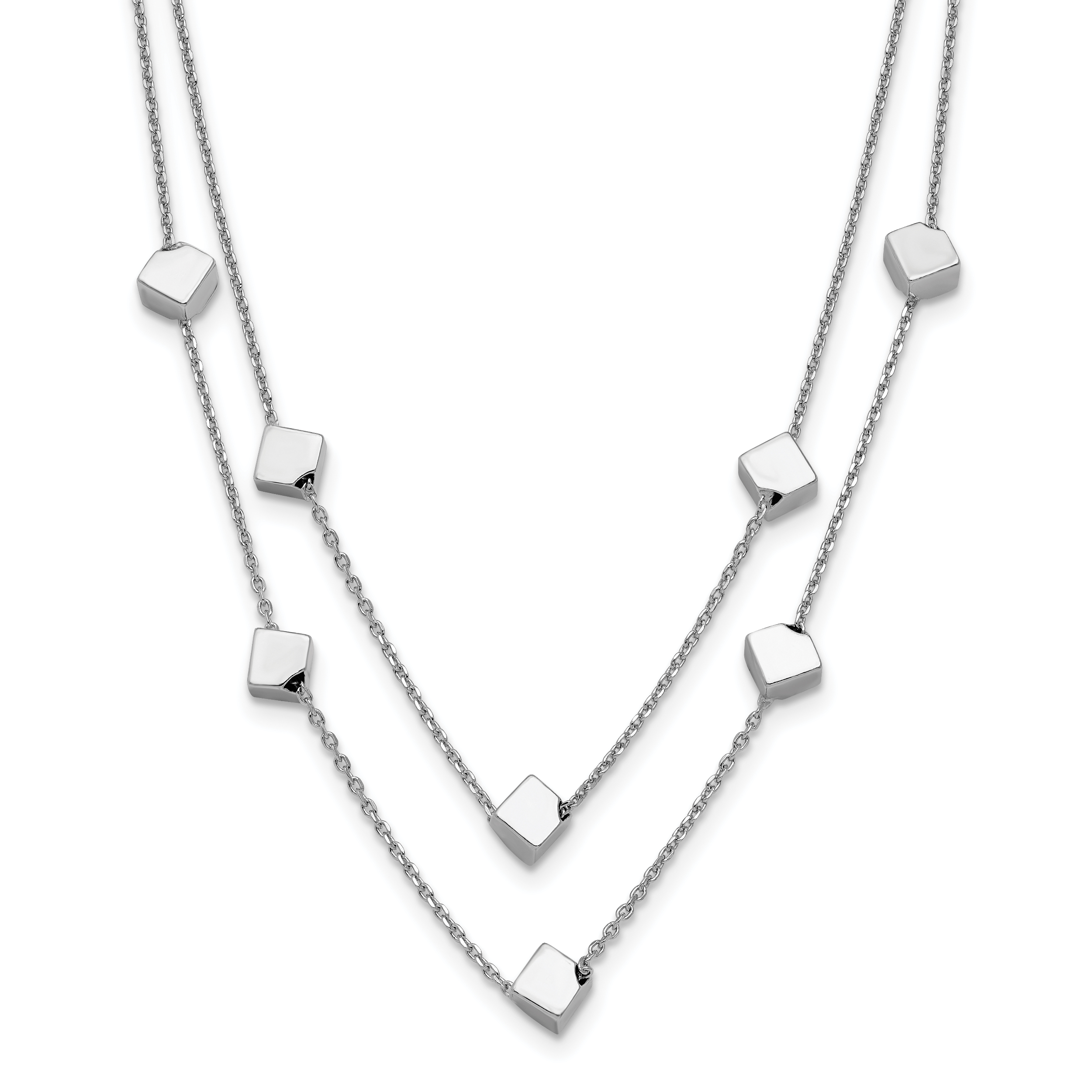 Sterling Silver Rhod-pl Multi-strand Beaded w/ 2in ext. Necklace