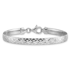 Sterling Silver Rhod-plated Polished Textured Reversible Bracelet