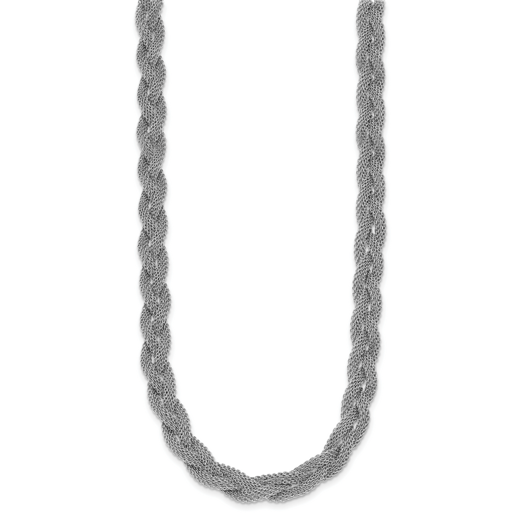 Sterling Silver Rhodium-plated Braided Polished Necklace