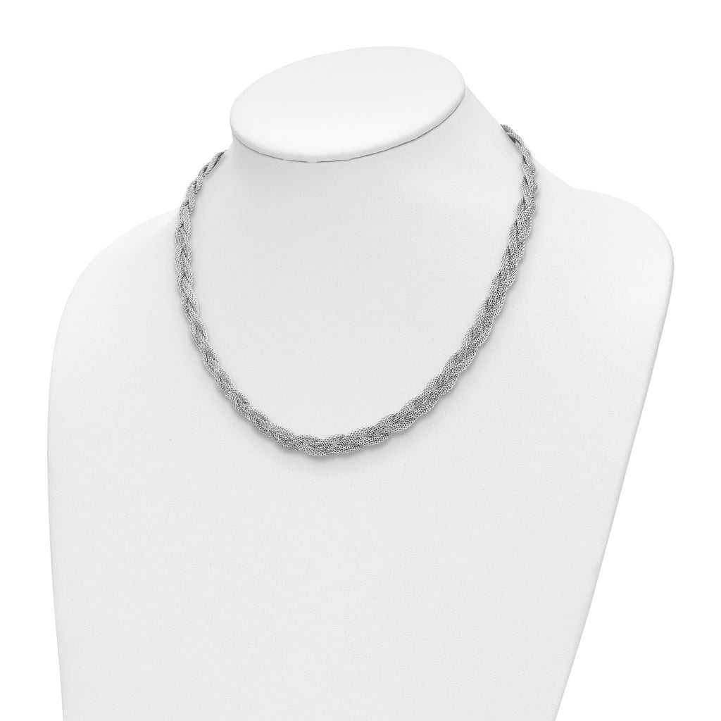 Sterling Silver Rhodium-plated Braided Polished Necklace