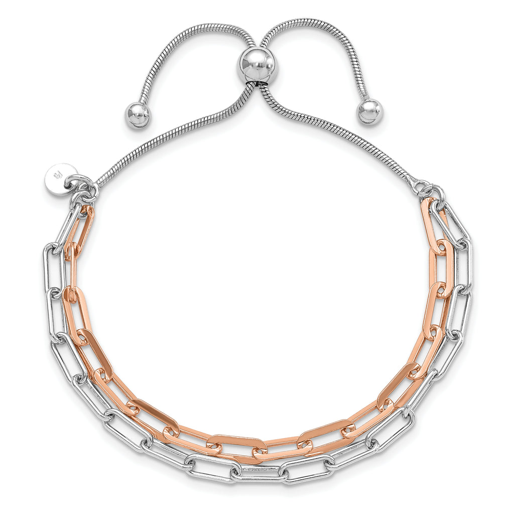Sterling Silver Rh-p & Rose-tone 2-strand Bolo Bracelet