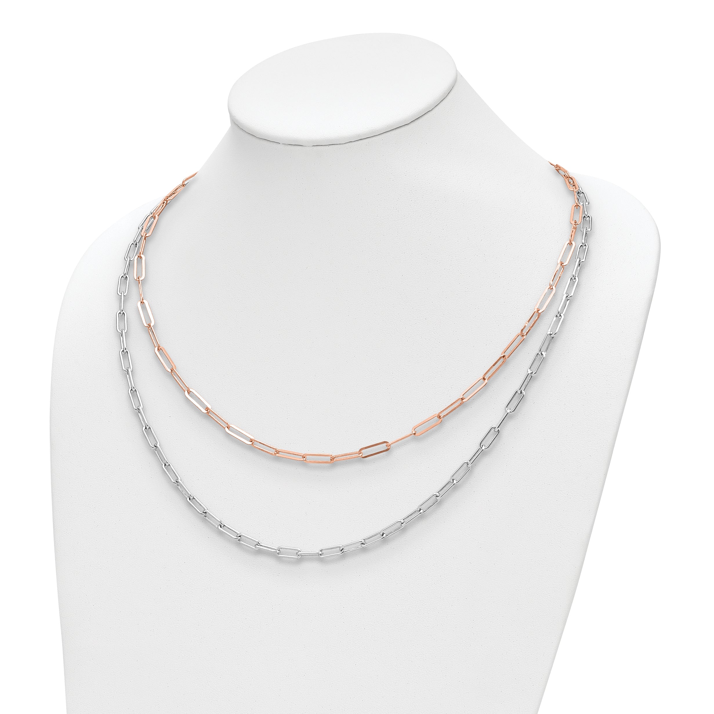 Sterling Silver Rh-p Rose-tone 2-strand with 1.25in ext. Necklace