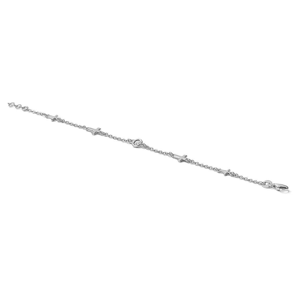 Sterling Silver Rhodium-plated CZ Cross w/ 1in ext. Bracelet
