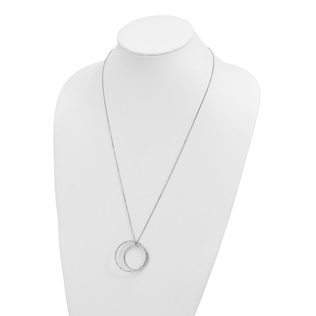 Sterling Silver Rhodium-plated Polished D/C w/2in ext. Necklace