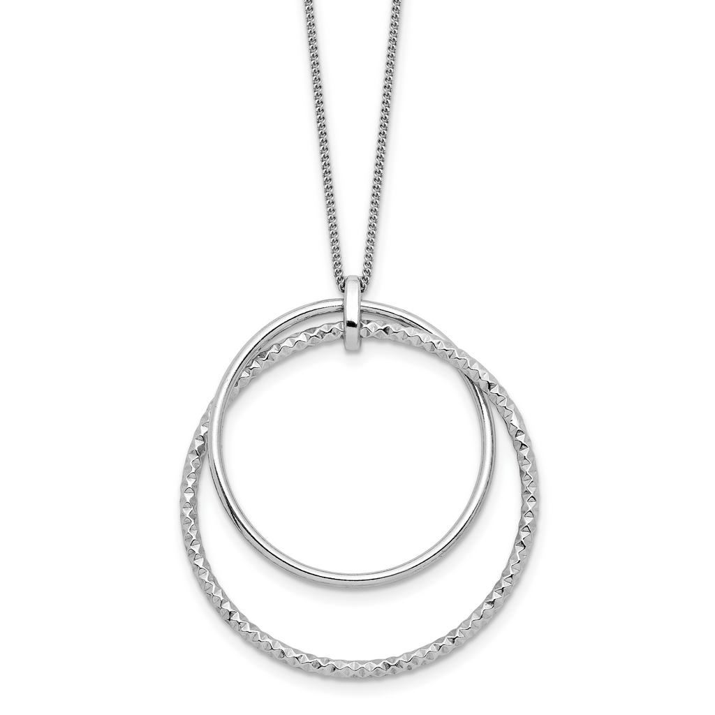 Sterling Silver Rhodium-plated Polished D/C w/2in ext. Necklace