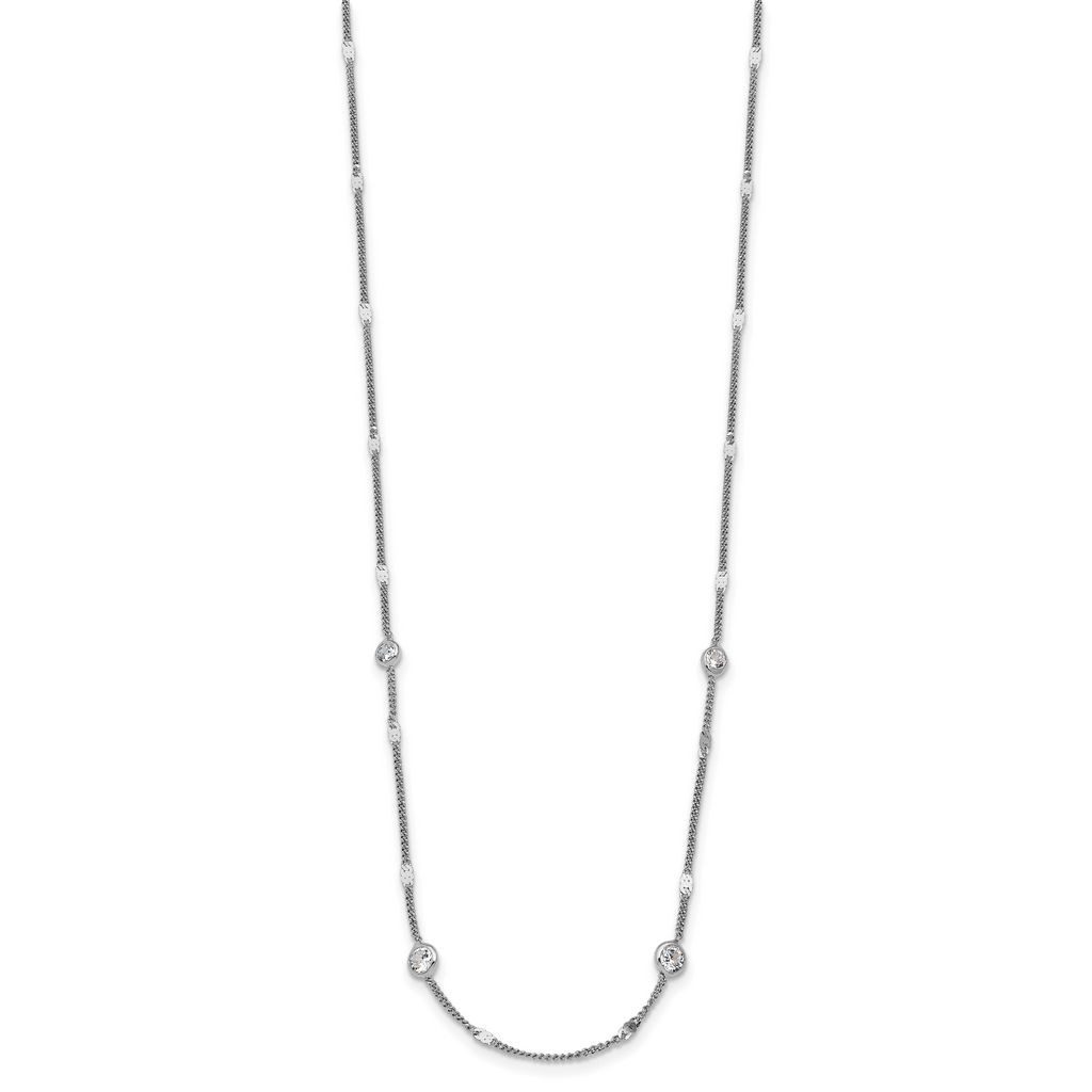 Sterling Silver Rhodium-plated CZ w/ 2in ext. Necklace