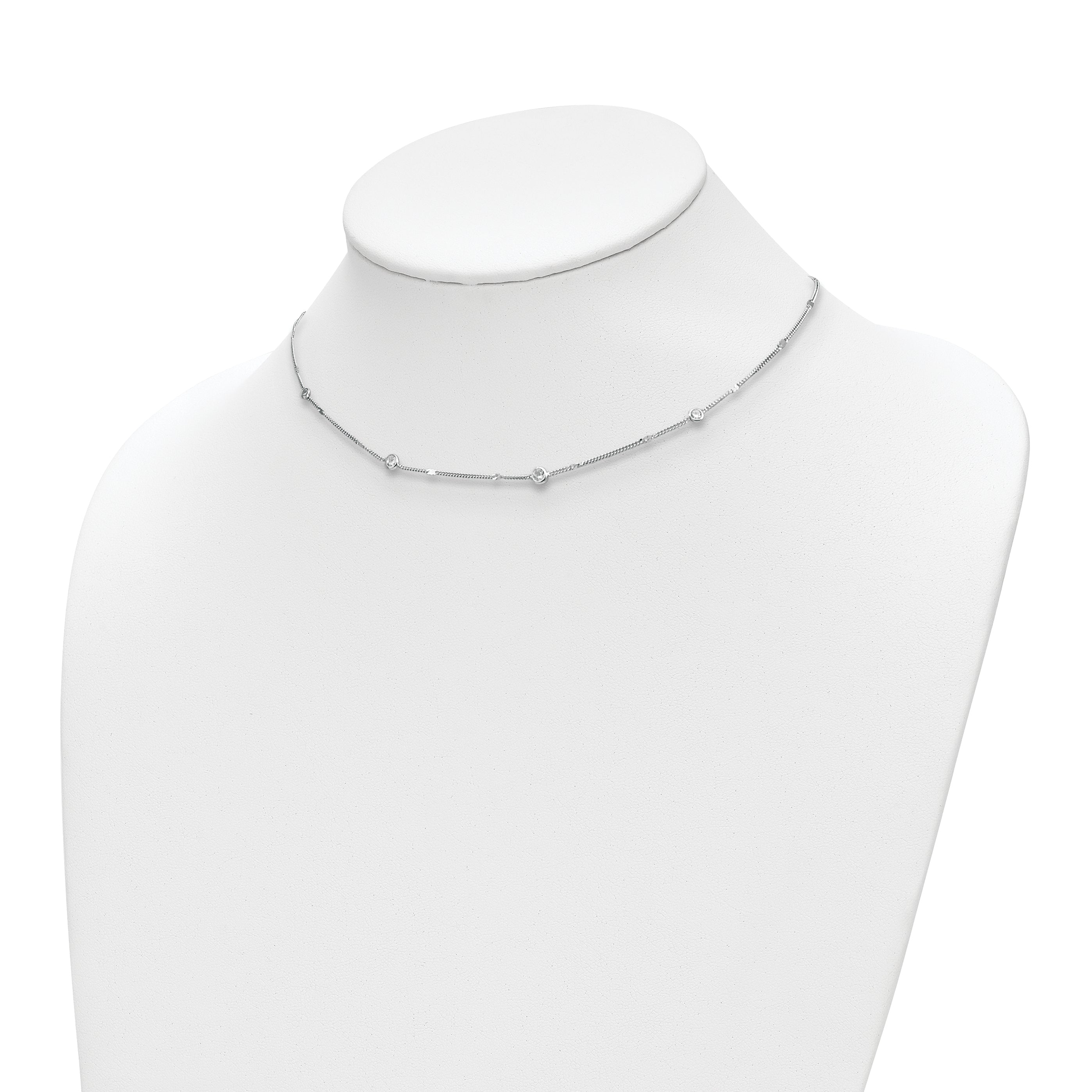 Sterling Silver Rhodium-plated CZ w/ 2in ext. Necklace