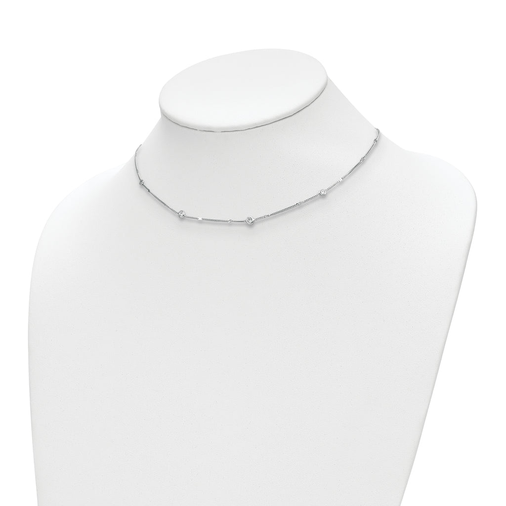Sterling Silver Rhodium-plated CZ w/ 2in ext. Necklace