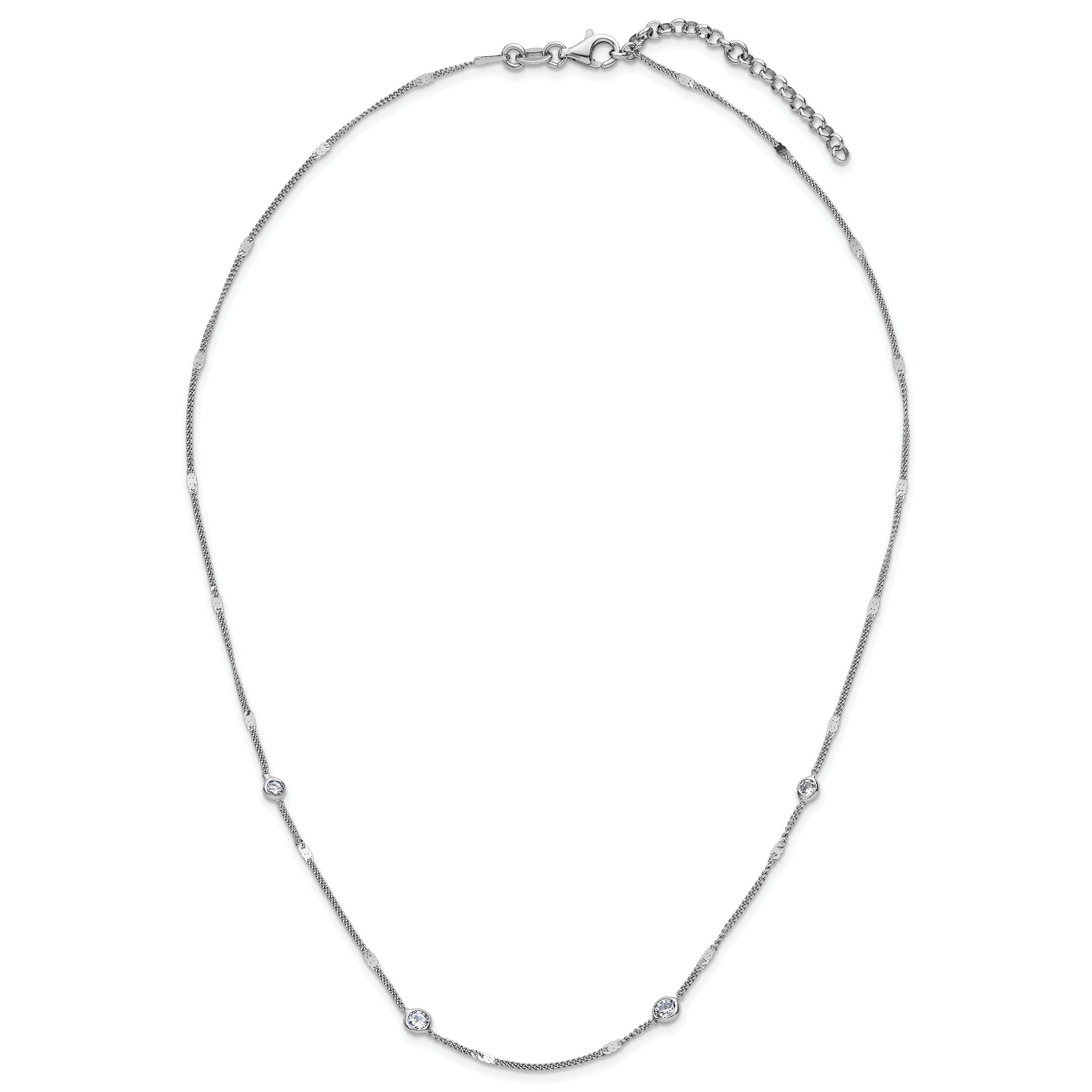 Sterling Silver Rhodium-plated CZ w/ 2in ext. Necklace