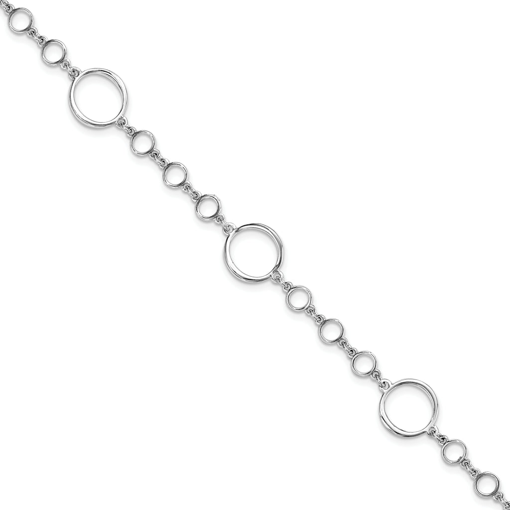 Sterling Silver Rhodium-plated Polished Link w/ 1in ext. Bracelet