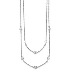 Sterling Silver Rhod-pl CZ Cross Multi-strand w/ 2in ext. Necklace