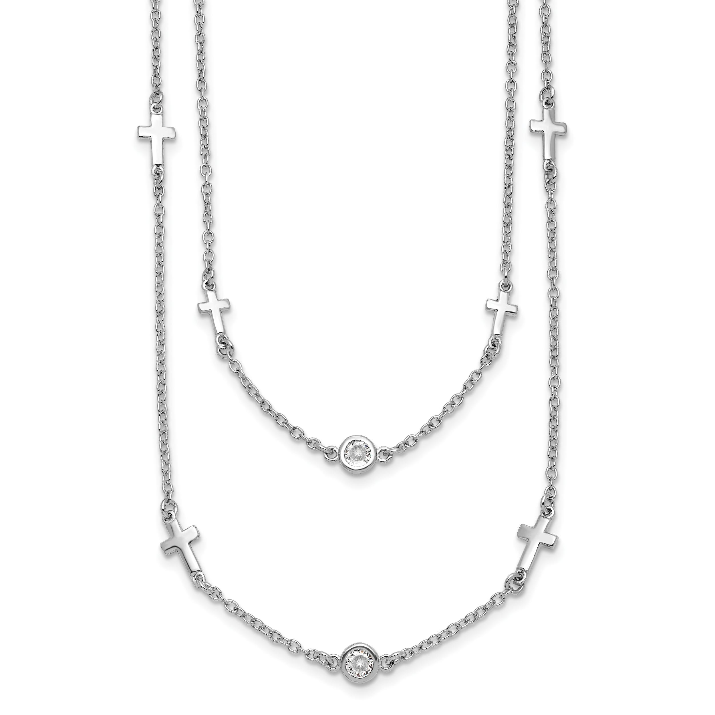 Sterling Silver Rhod-pl CZ Cross Multi-strand w/ 2in ext. Necklace Main image