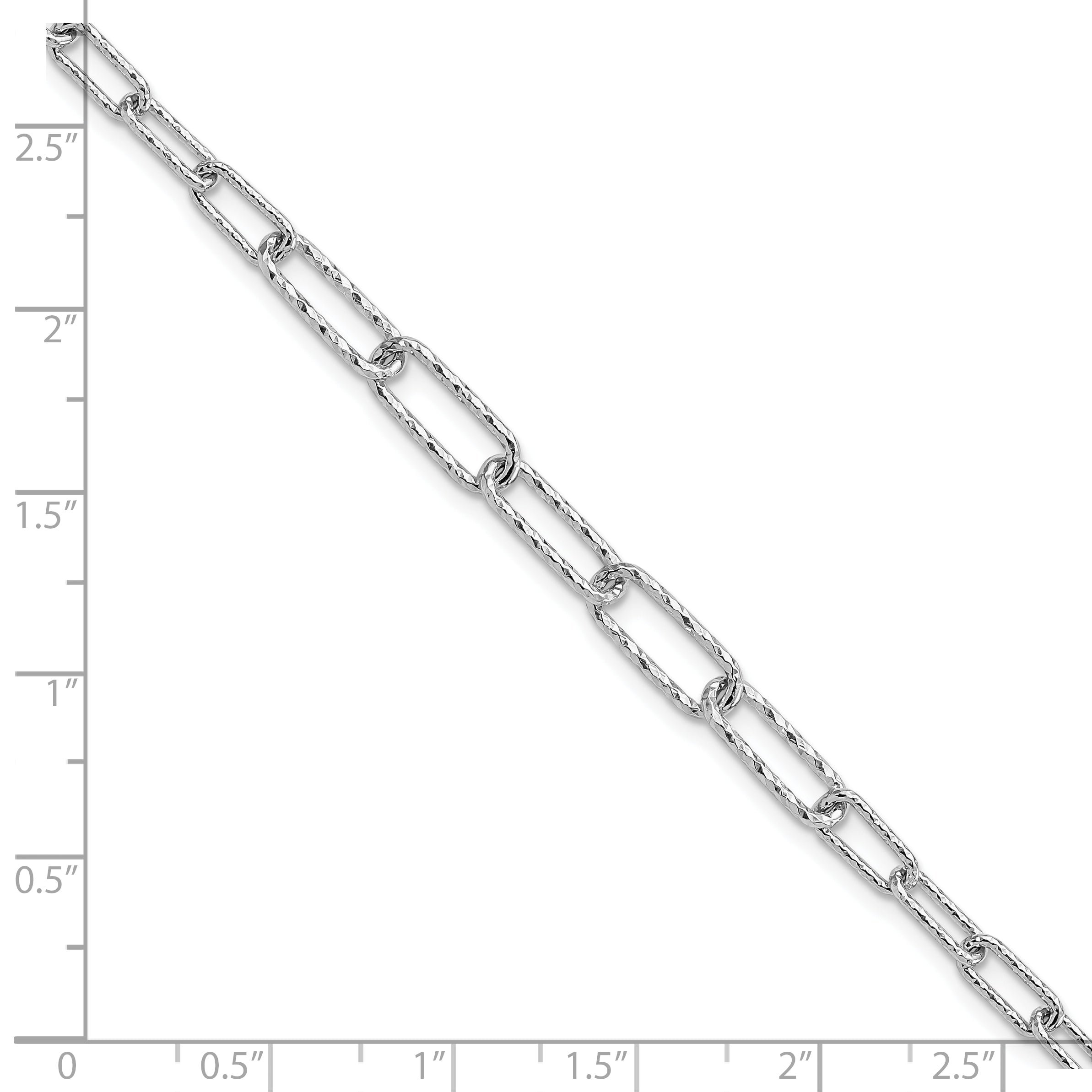 Sterling Silver RH-plated Dia-cut Link w/1in ext. Bracelet