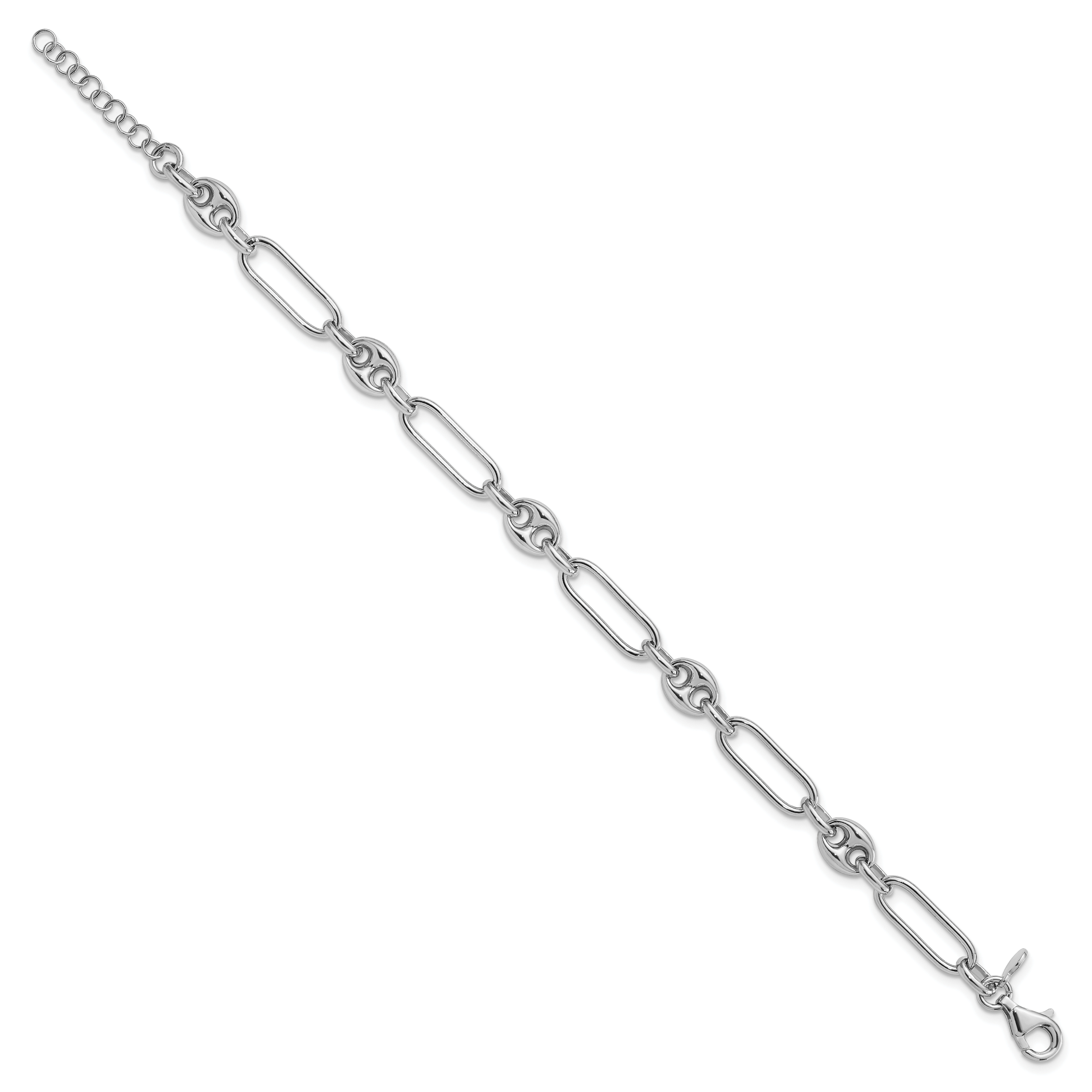 Sterling Silver RH-plated Polished with 1in. ext Link Bracelet Secondary image