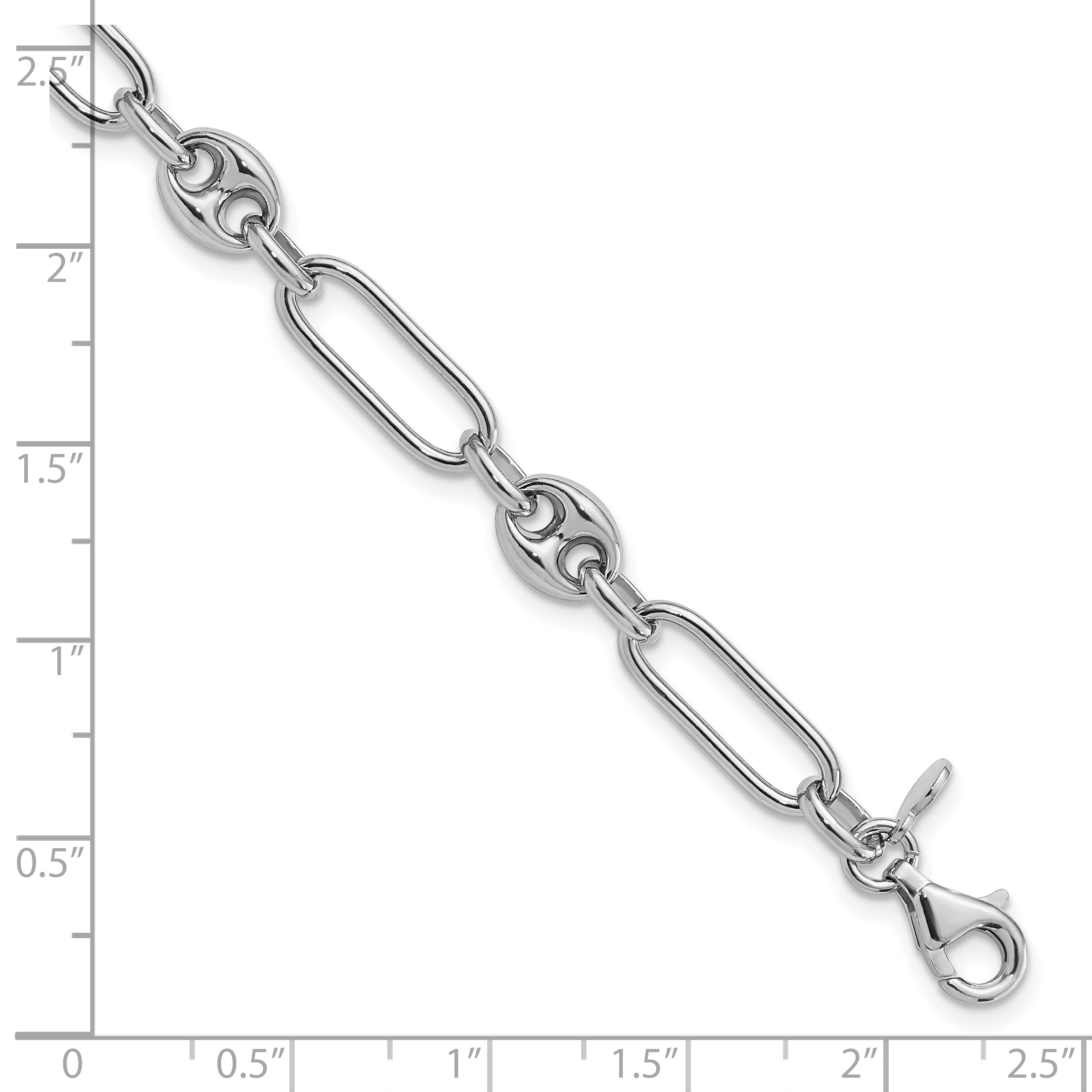 Sterling Silver RH-plated Polished with 1in. ext Link Bracelet