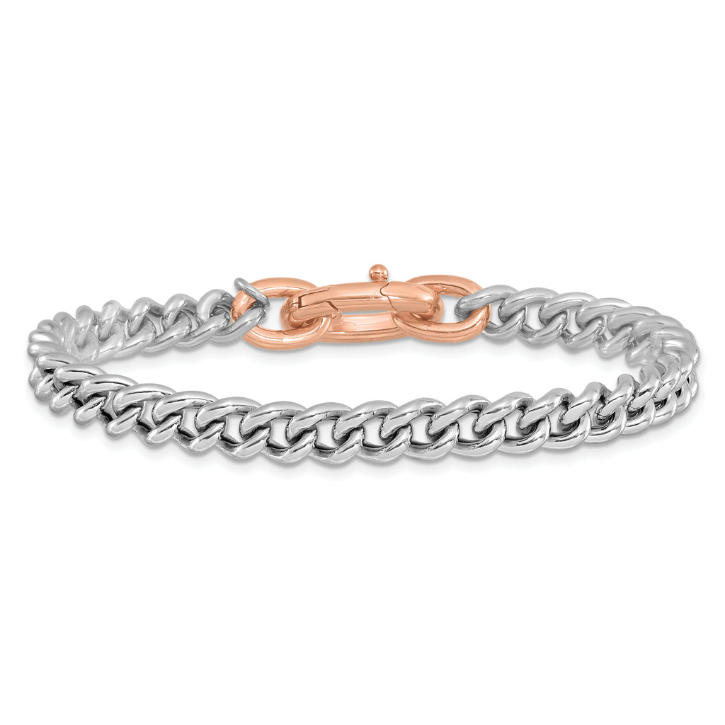 Sterling Silver RH-plated/Rose gold-plate Curb Link Bracelet