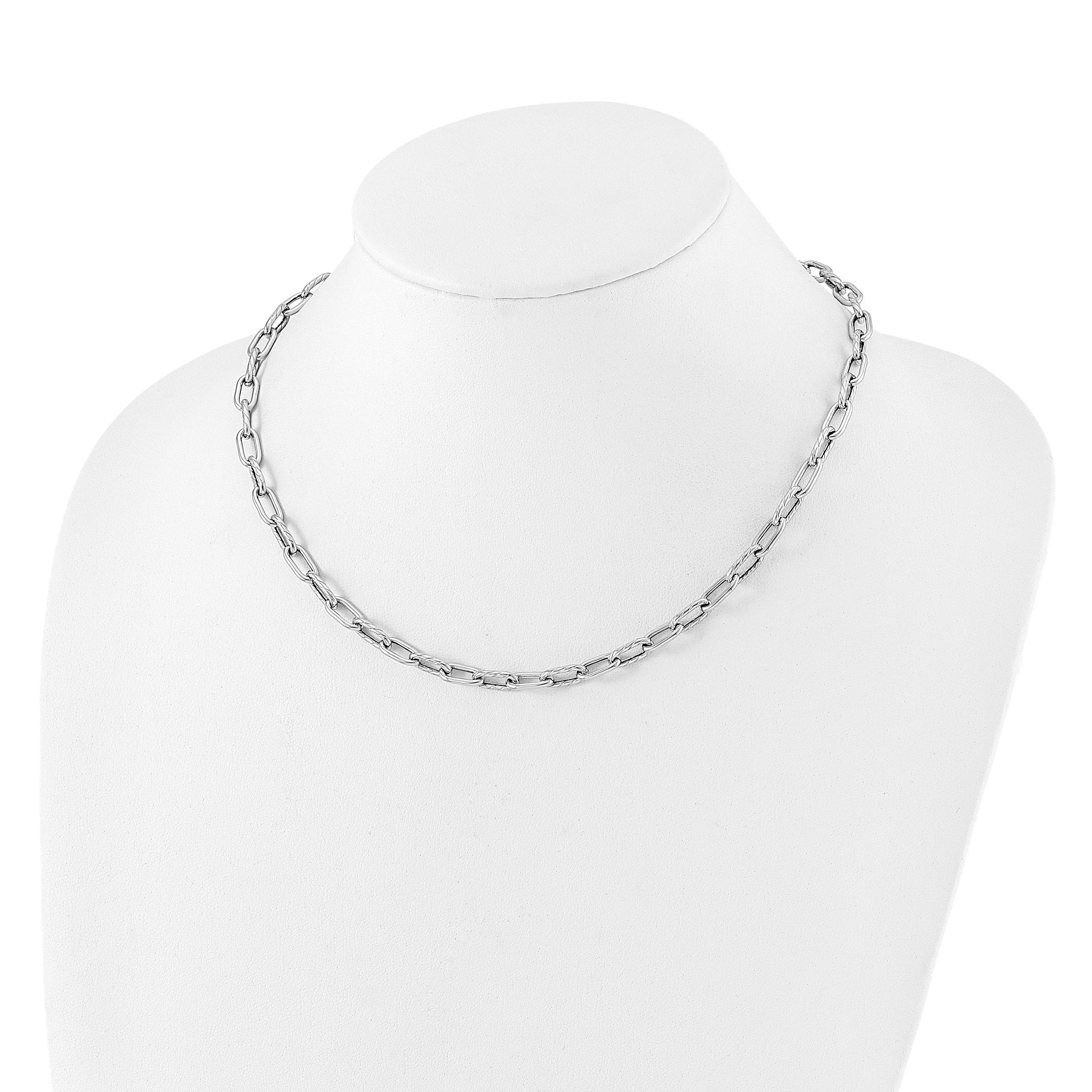 Sterling SilverRhodium-Rhodium-Plated Polished and Textured Link Necklace Secondary image