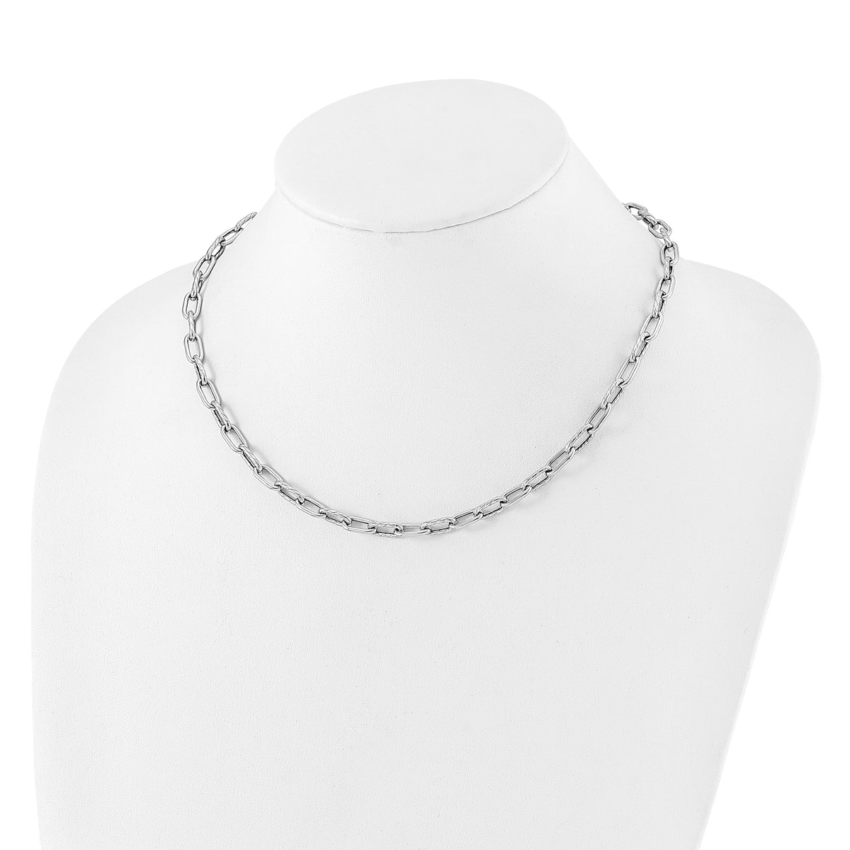 Sterling Silver RH-plated Polished and Textured Link Necklace