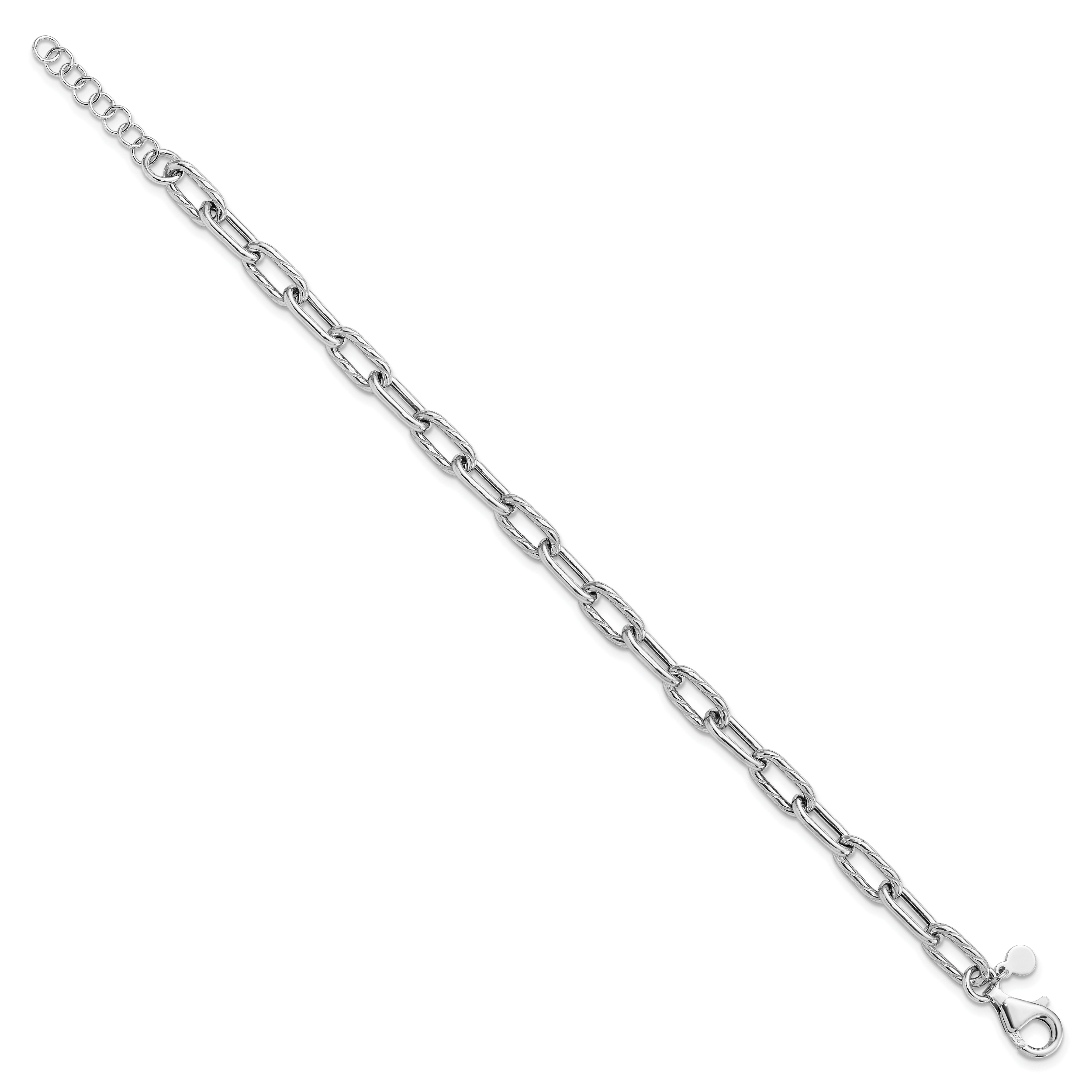 Sterling Silver RH-pl Polish/Texture Link w/1in ext. Bracelet