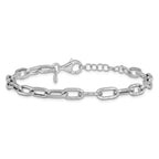 Sterling Silver RH-pl Polish/Texture Link w/1in ext. Bracelet